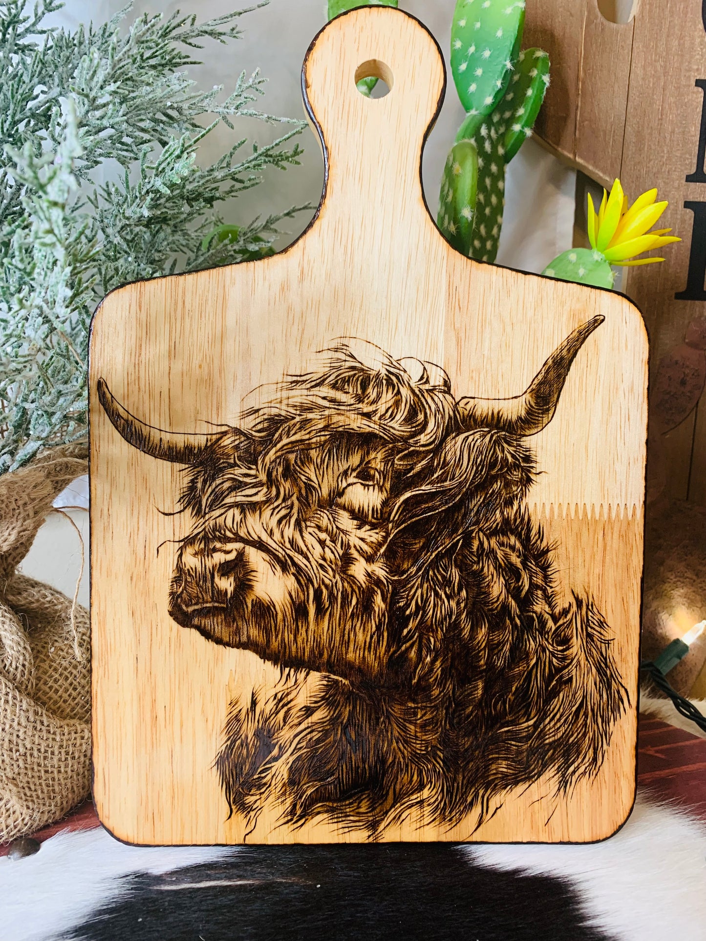 Hand Burned "Highland Bull" Board