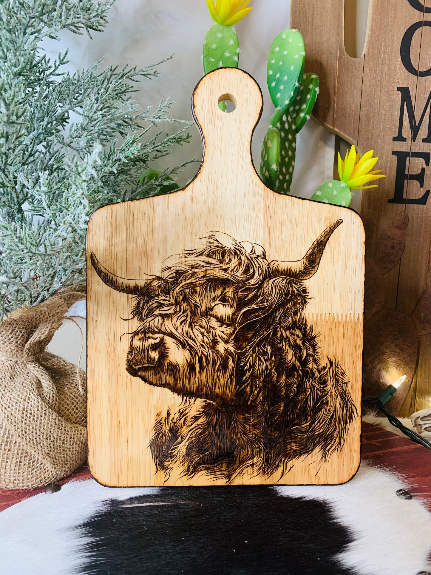 Hand Burned "Highland Bull" Board