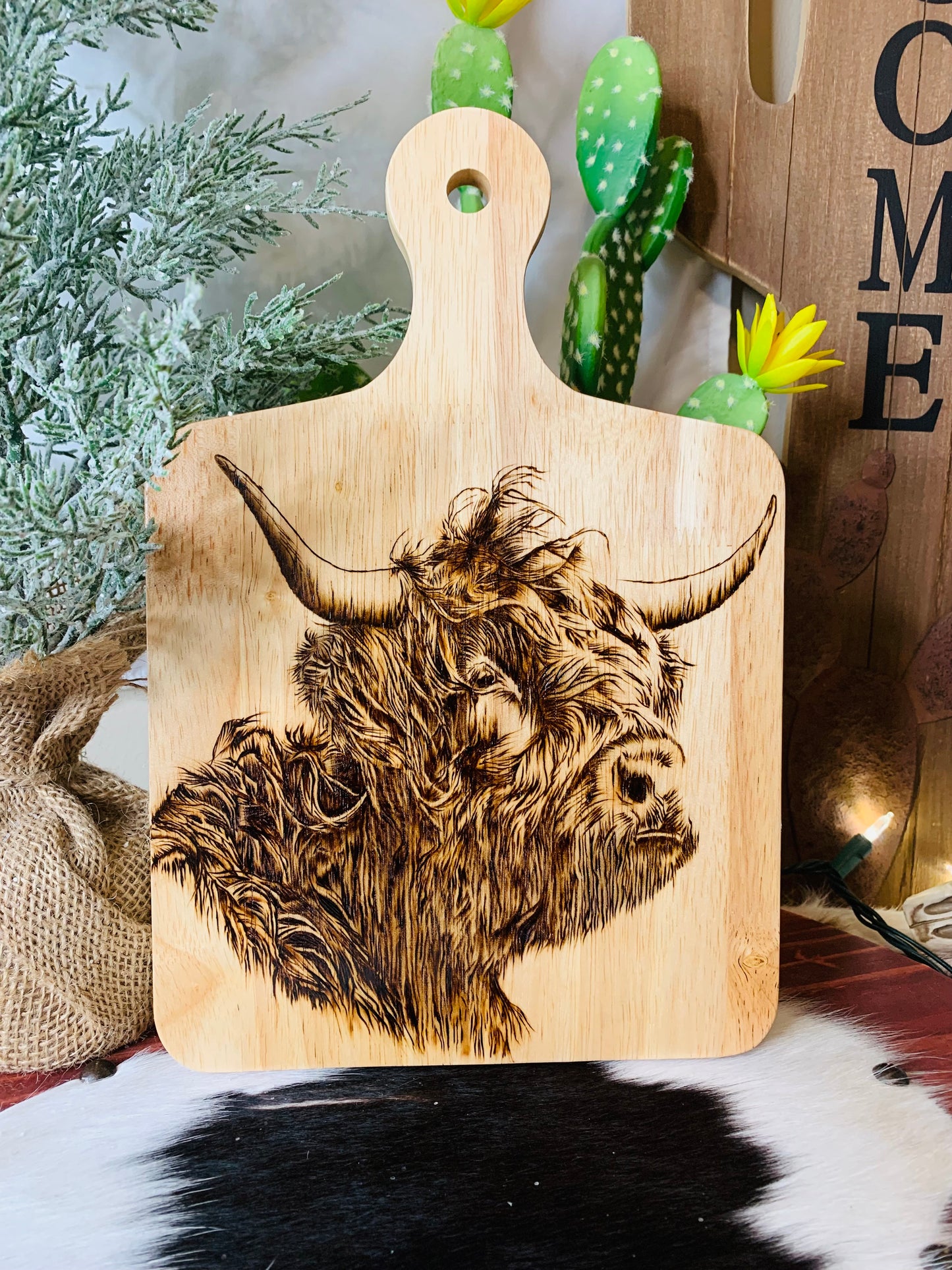 Hand Burned "Highland Bull" Board