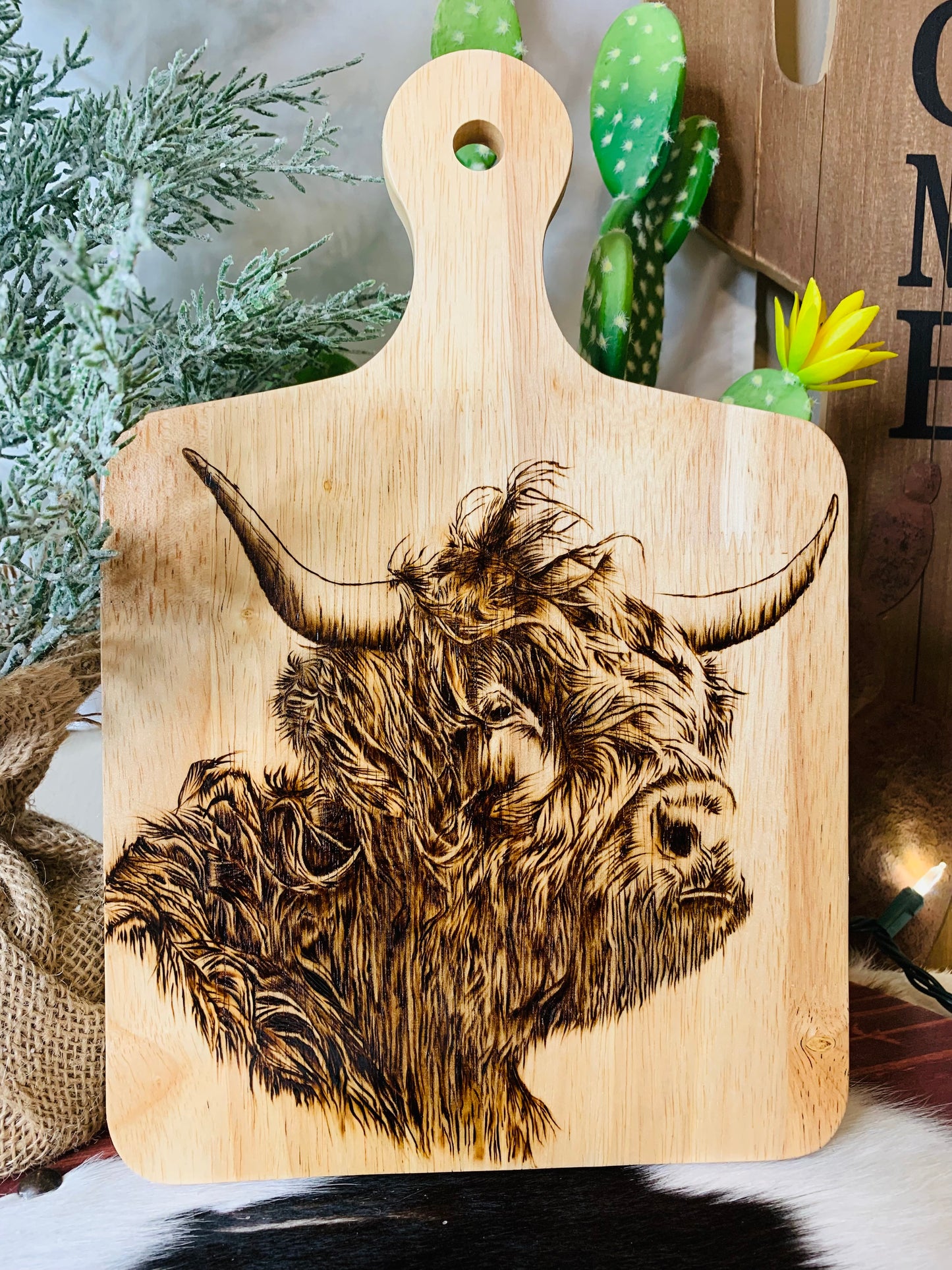 Hand Burned "Highland Bull" Board