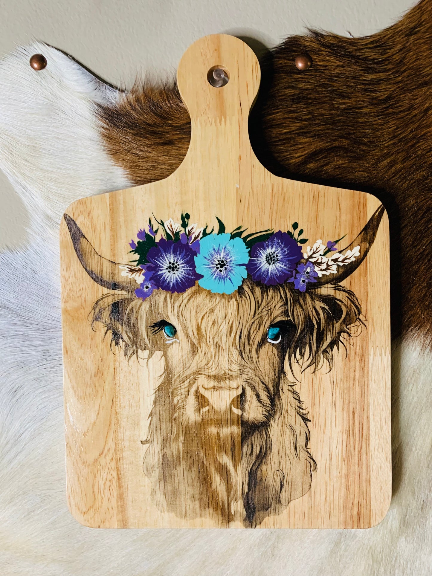 Laser Burned Highland Cow/Hand Painted