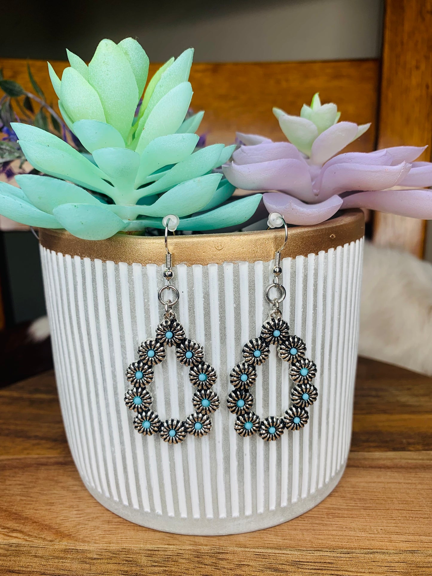 Turquoise Teardrop Flower Earrings