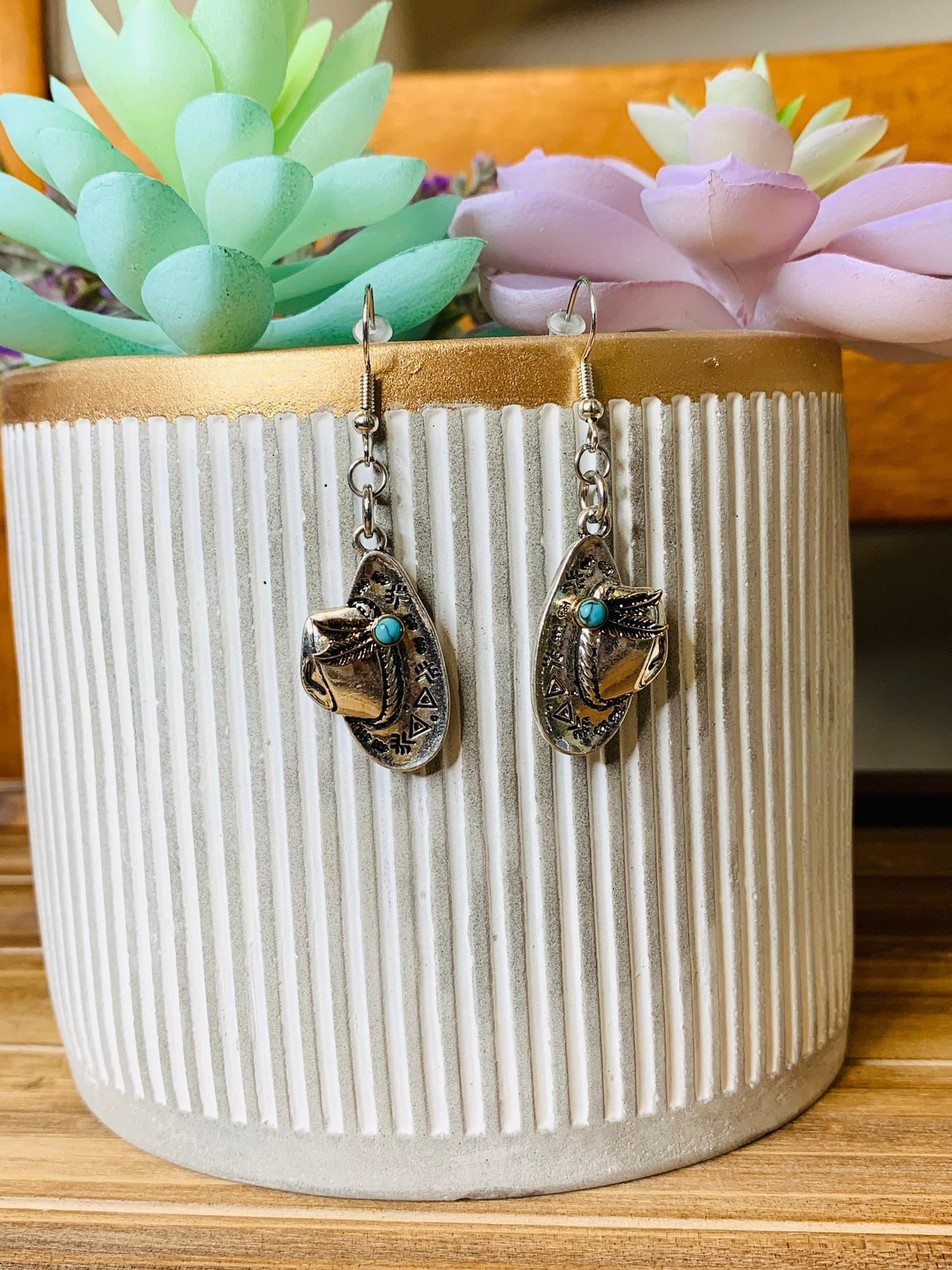 Antique Silver Cowboy Hat Earrings