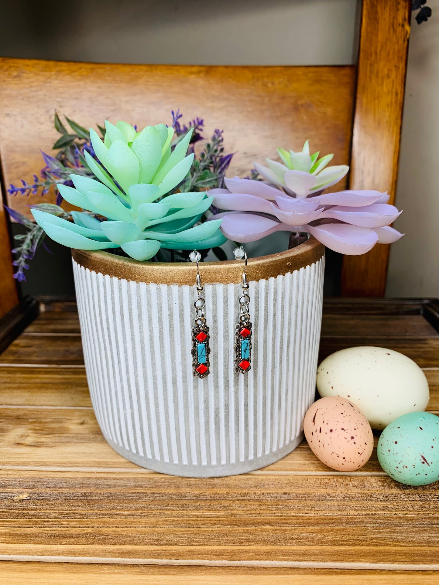 Antique Silver Turquoise Bar Earrings