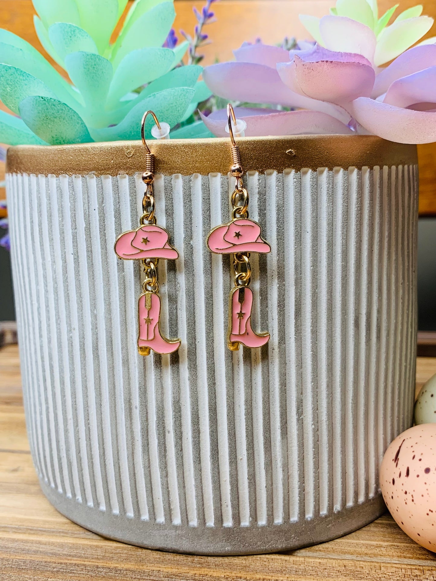 Pink Cowgirl Hat & Boot Earrings