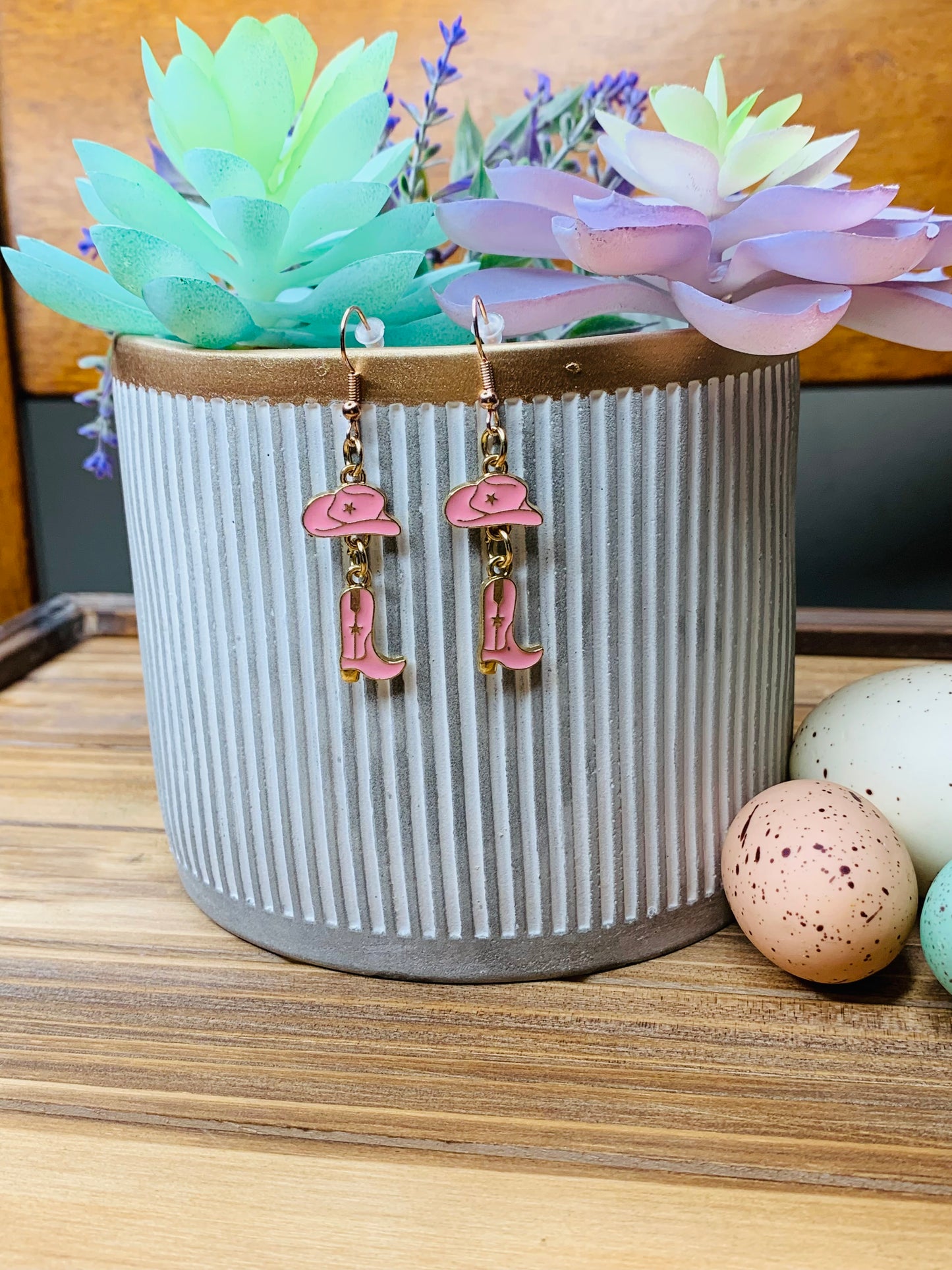 Pink Cowgirl Hat & Boot Earrings