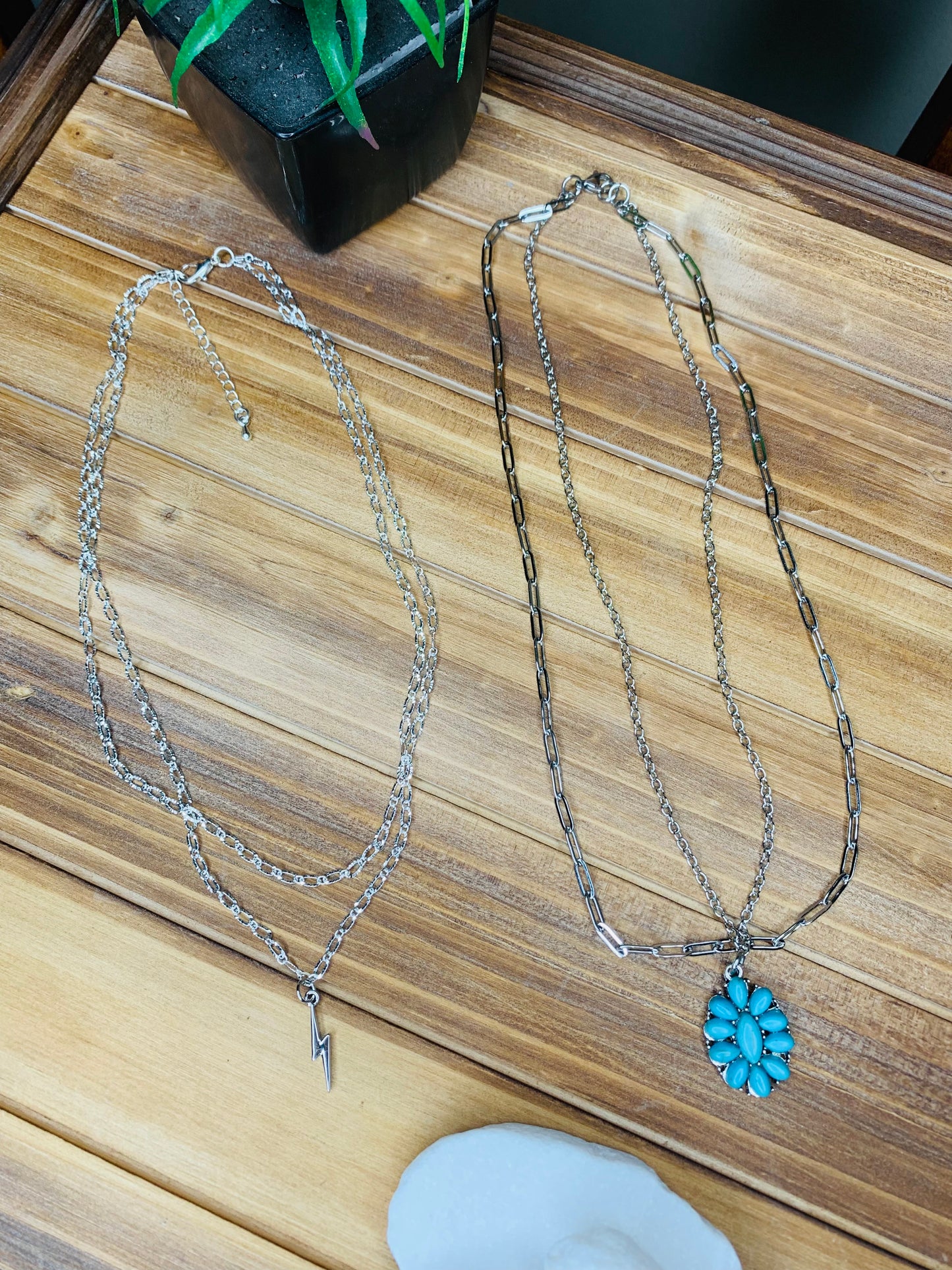 "Double Silver Lighting Bolt" Necklace