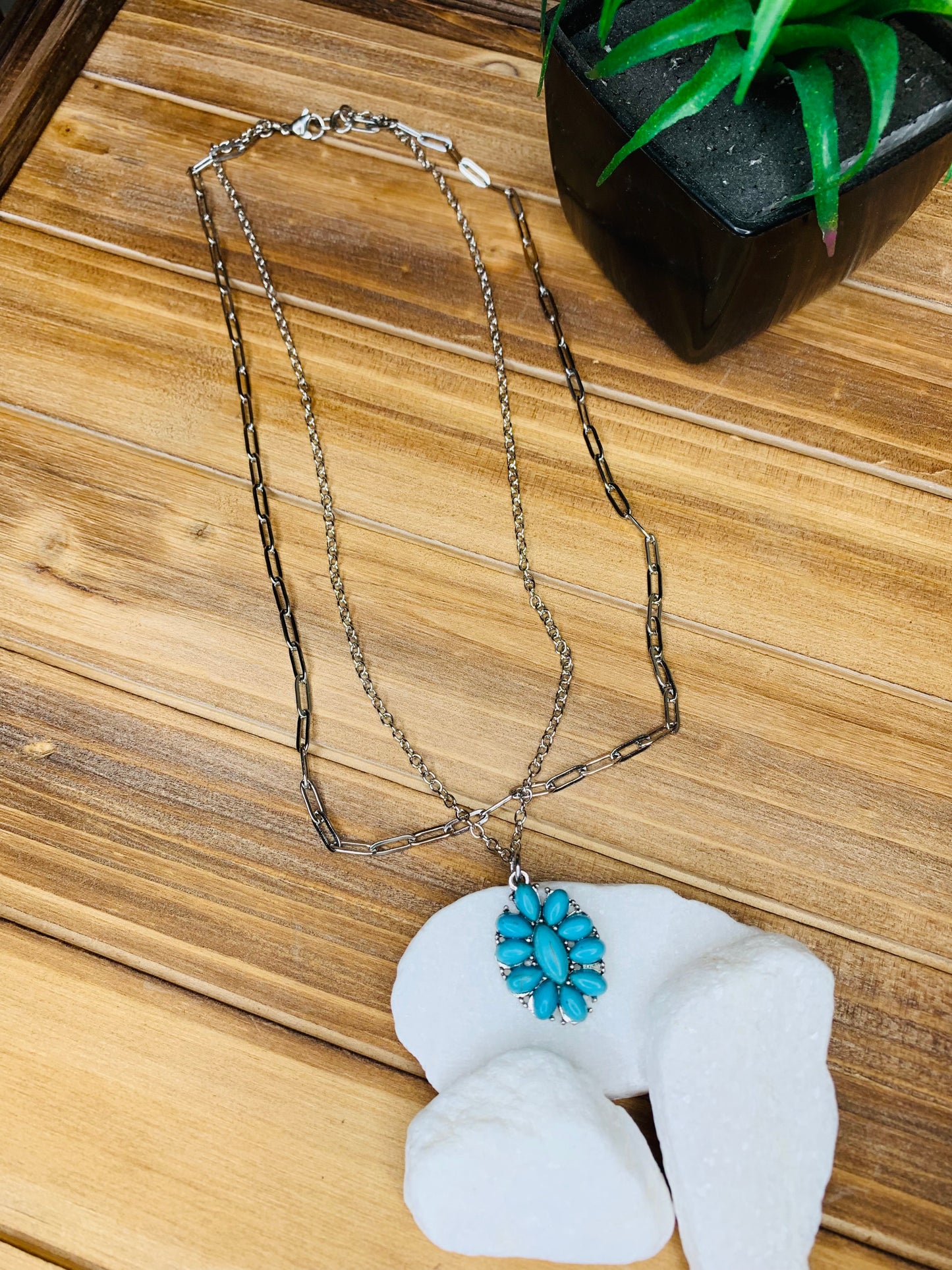 Turquoise Blossom "Double Chain" Necklace