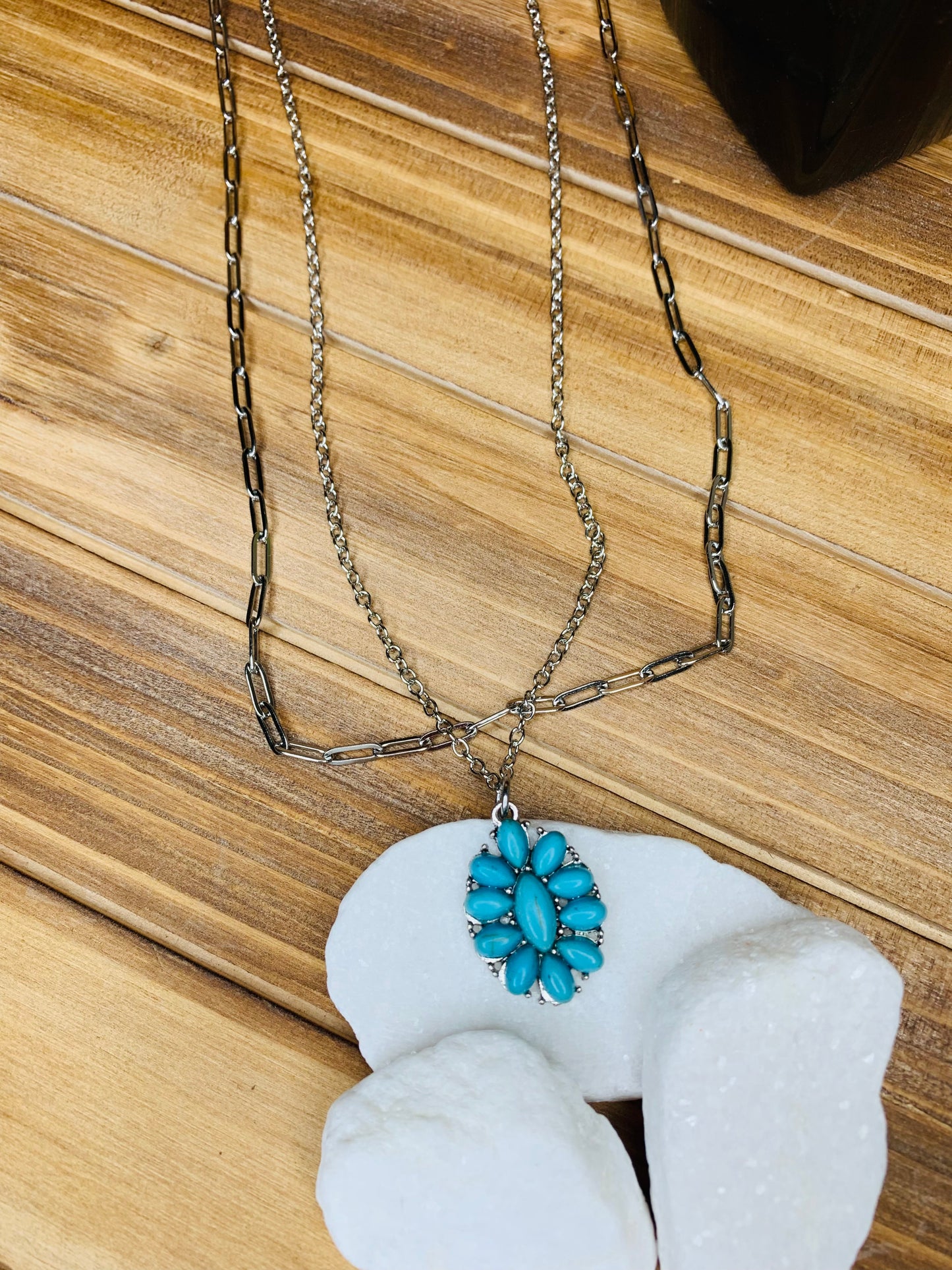 Turquoise Blossom "Double Chain" Necklace