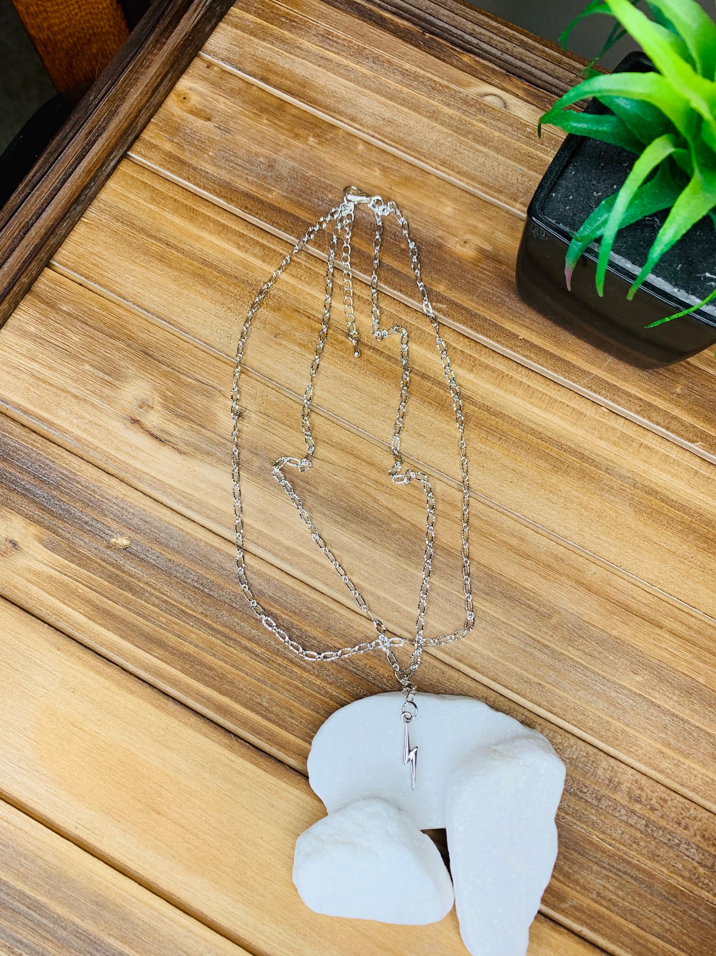 "Double Silver Lighting Bolt" Necklace