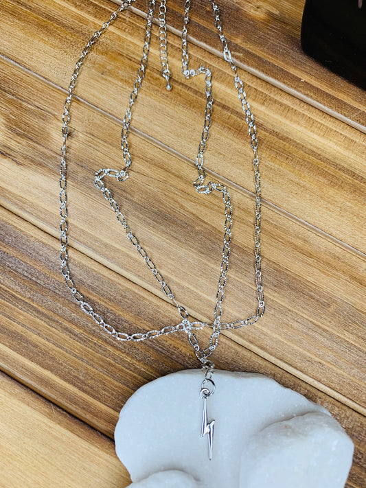 "Double Silver Lighting Bolt" Necklace