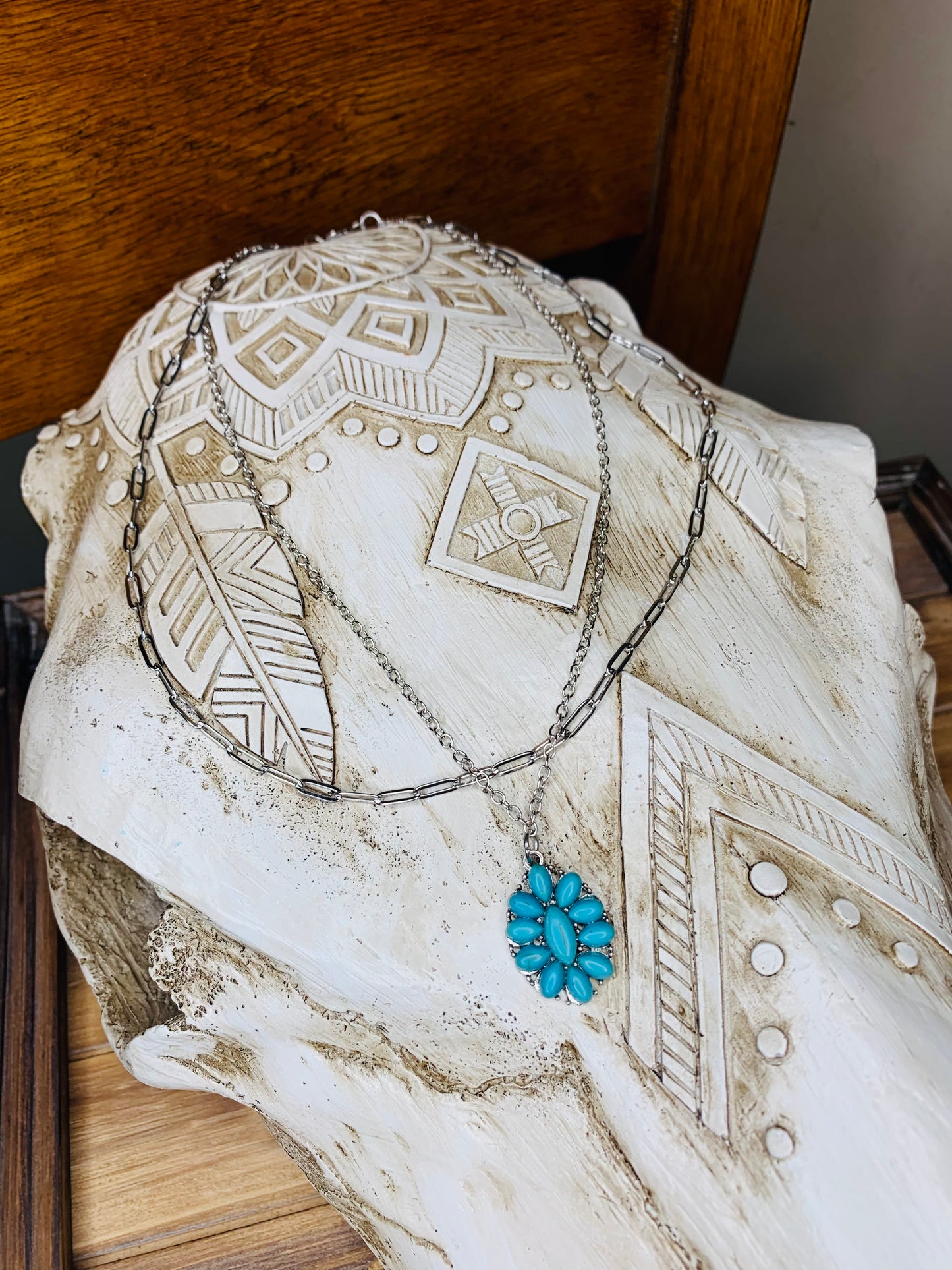 Turquoise Blossom "Double Chain" Necklace