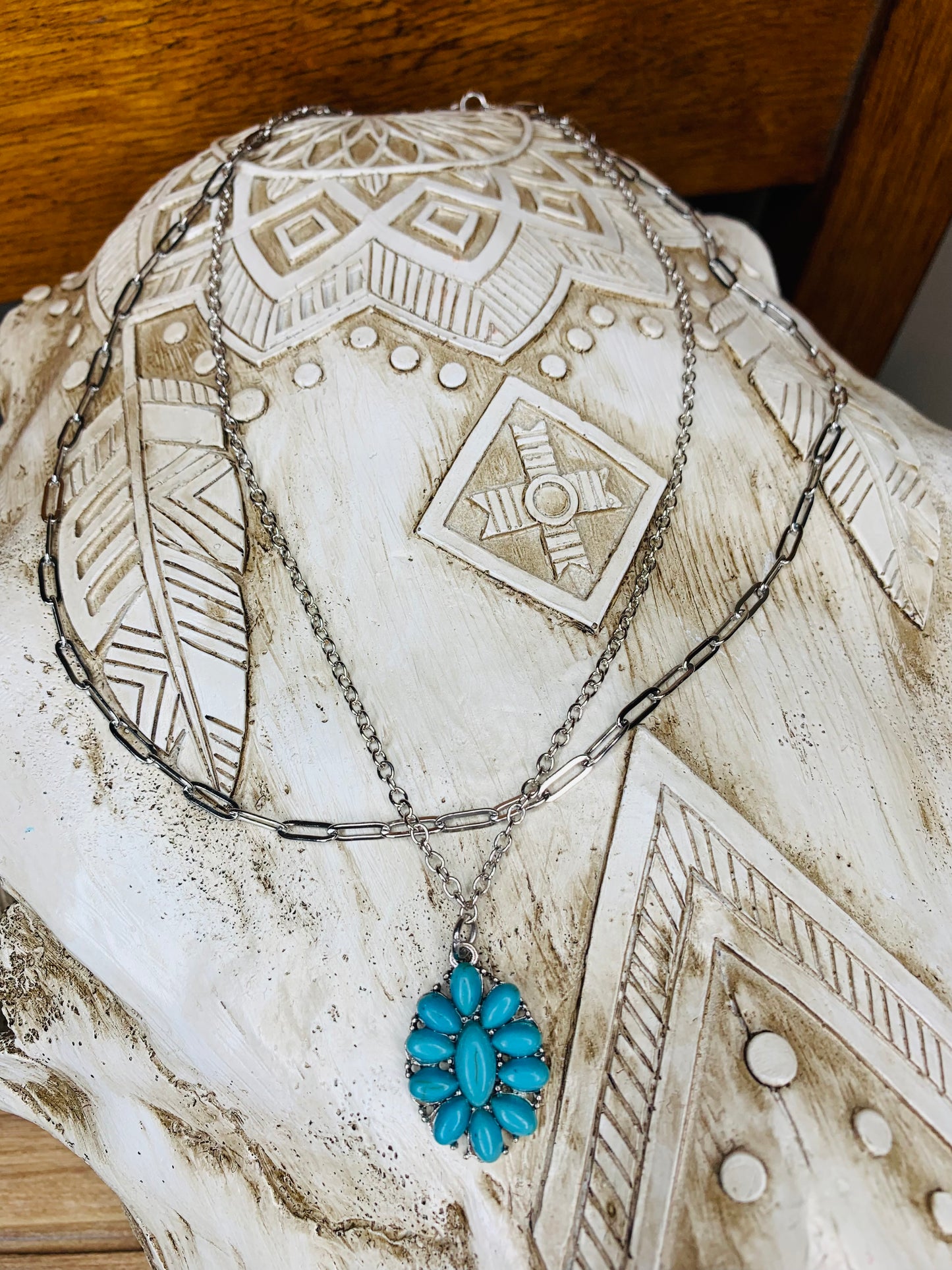 Turquoise Blossom "Double Chain" Necklace