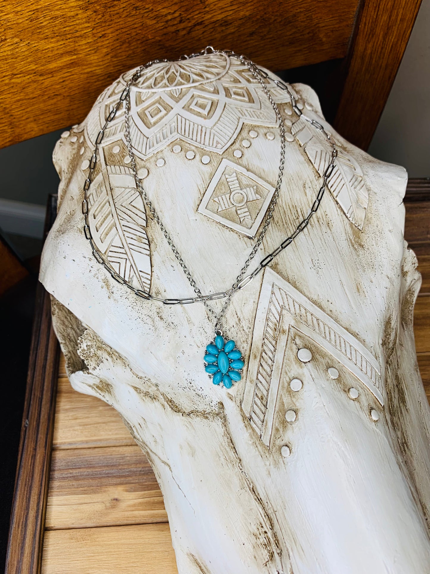 Turquoise Blossom "Double Chain" Necklace