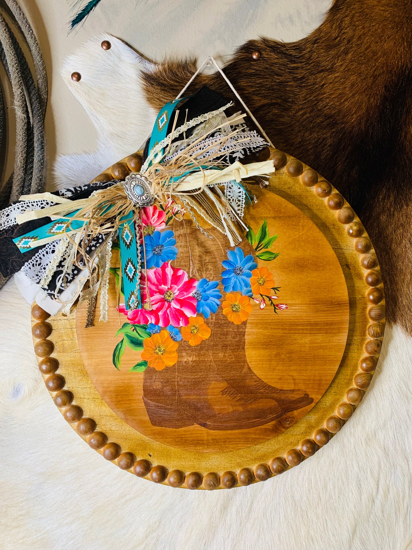 Laser Burned "Boots" and Hand Painted Florals