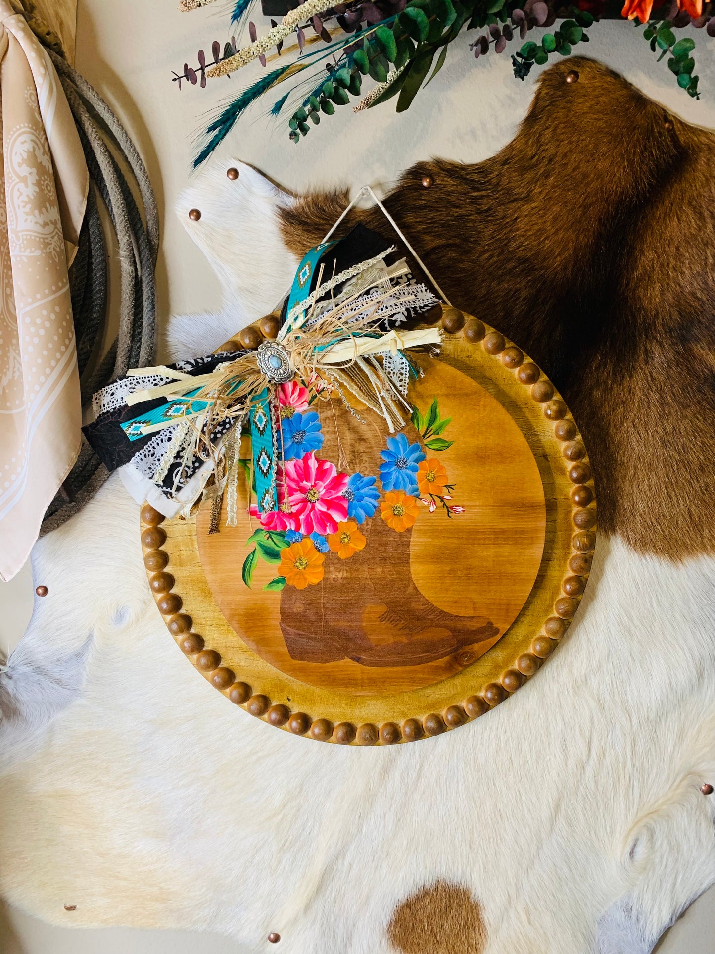 Laser Burned "Boots" and Hand Painted Florals