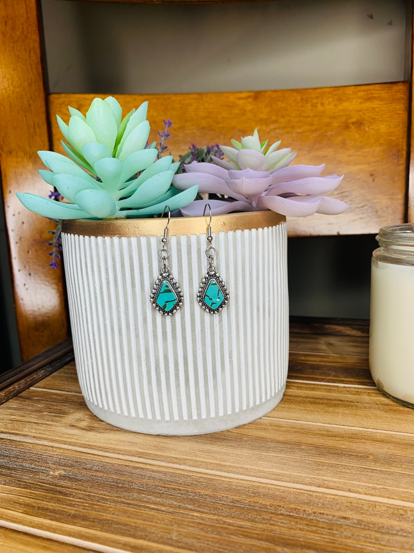 Turquoise Stone Diamond Earrings