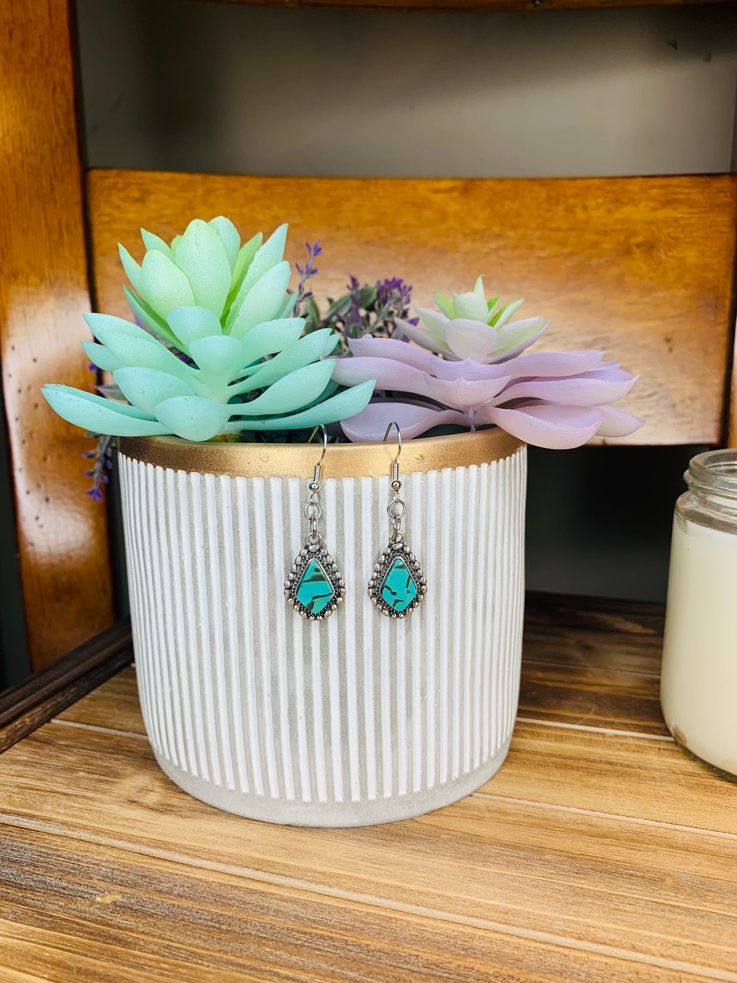 Turquoise Stone Diamond Earrings