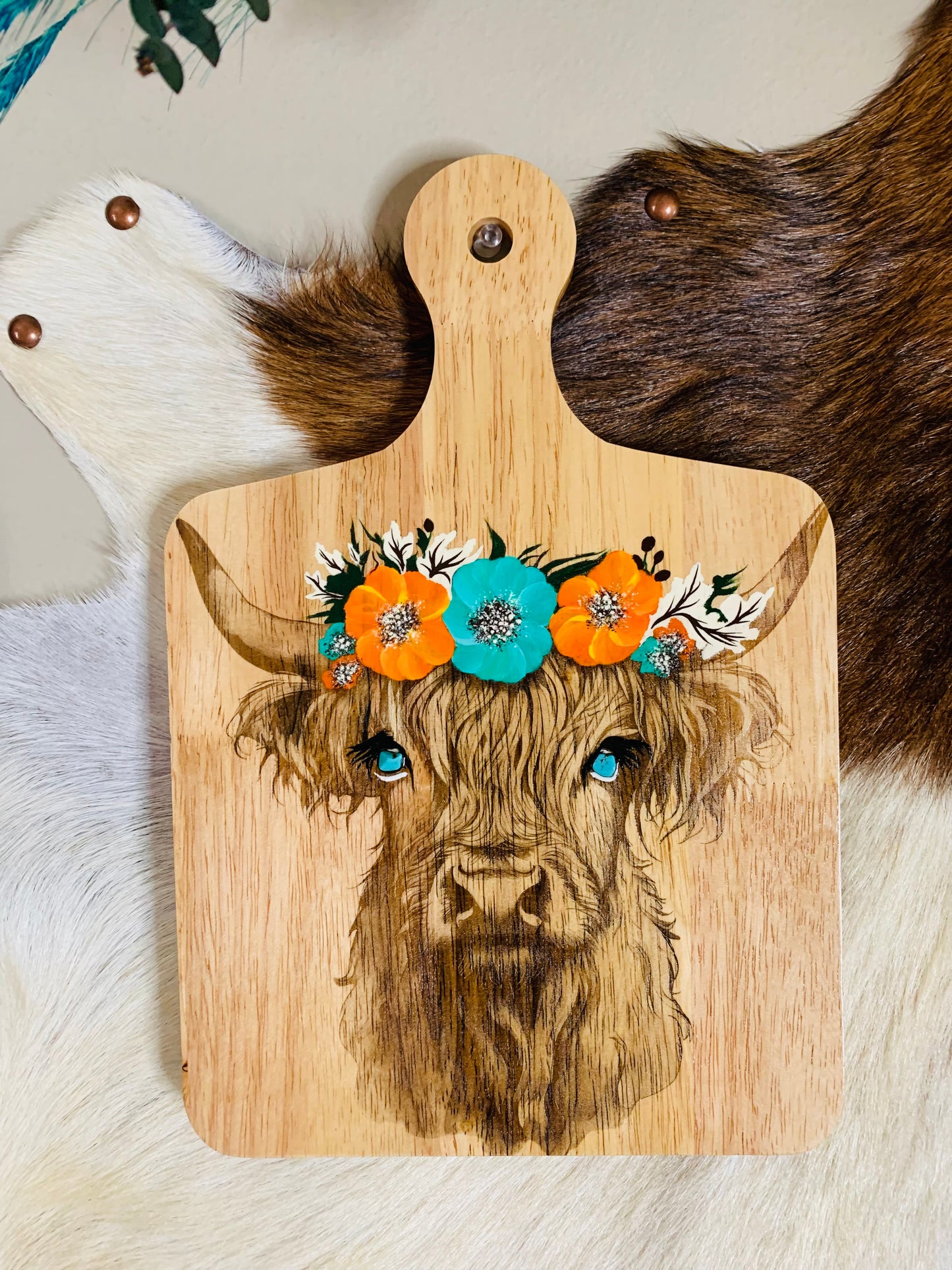 Laser Burned Highland Cow/Hand Painted