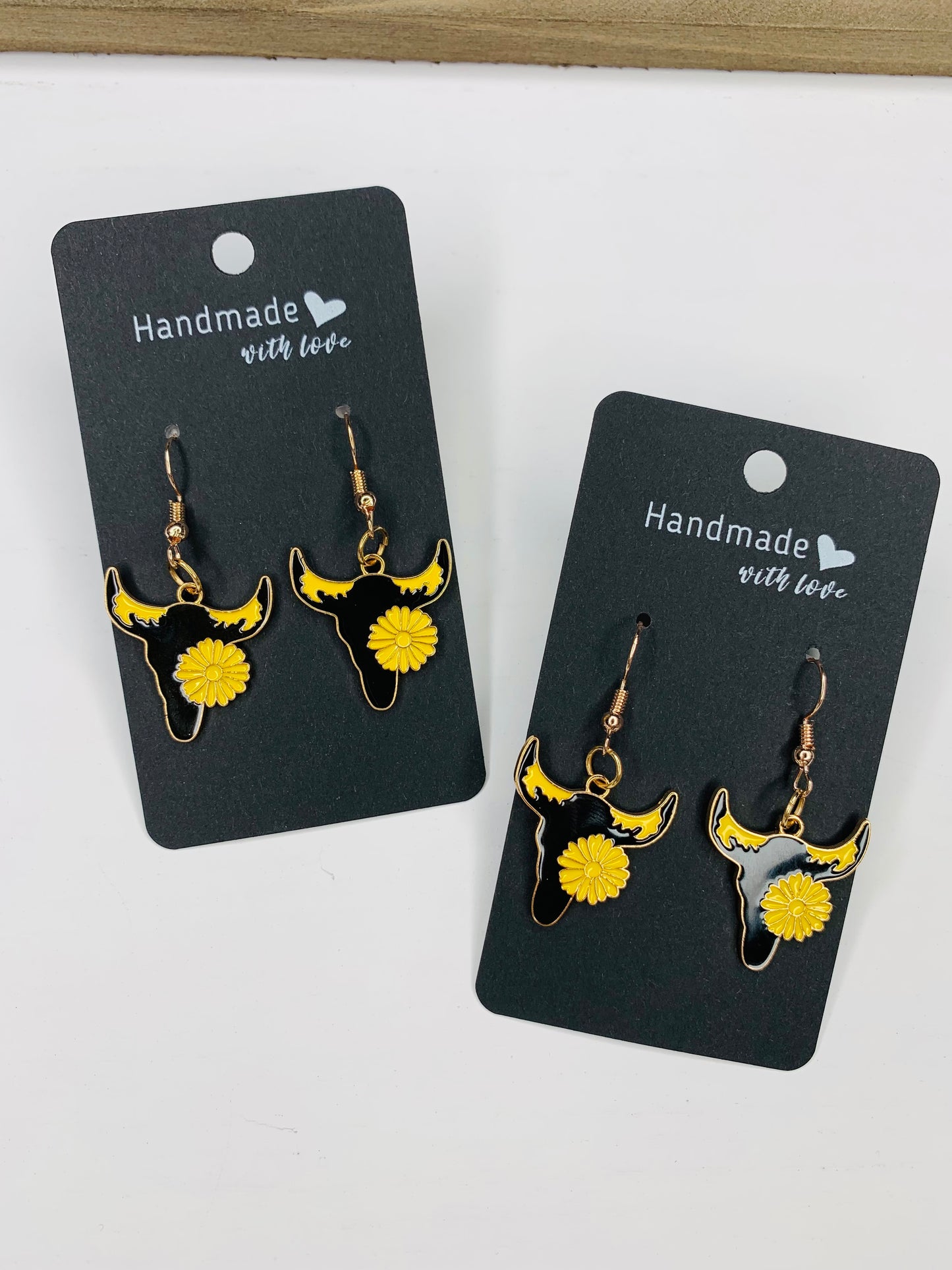 Sunflower Bull Skull Earrings