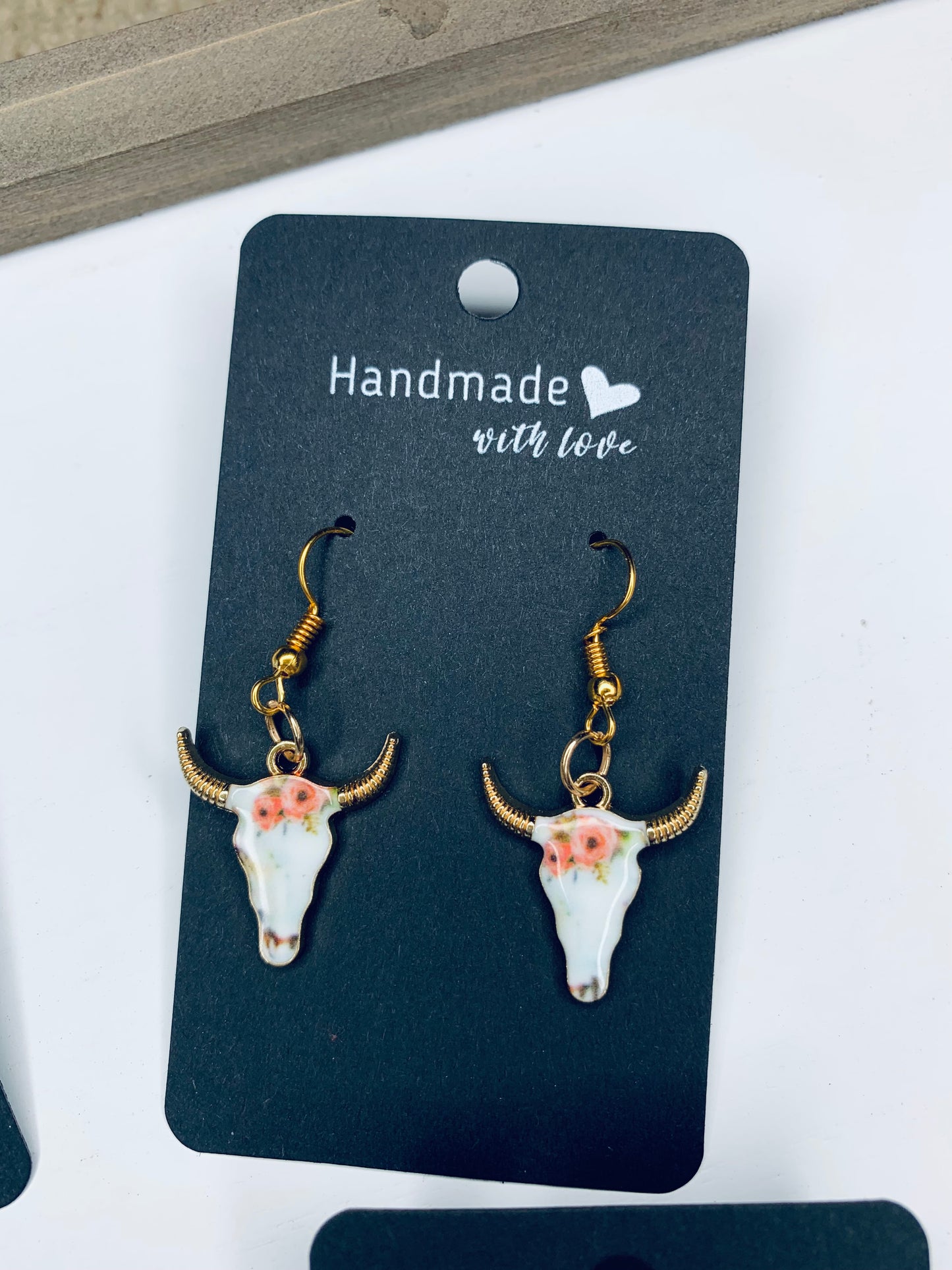 Boho Floral Bull Skull Earrings