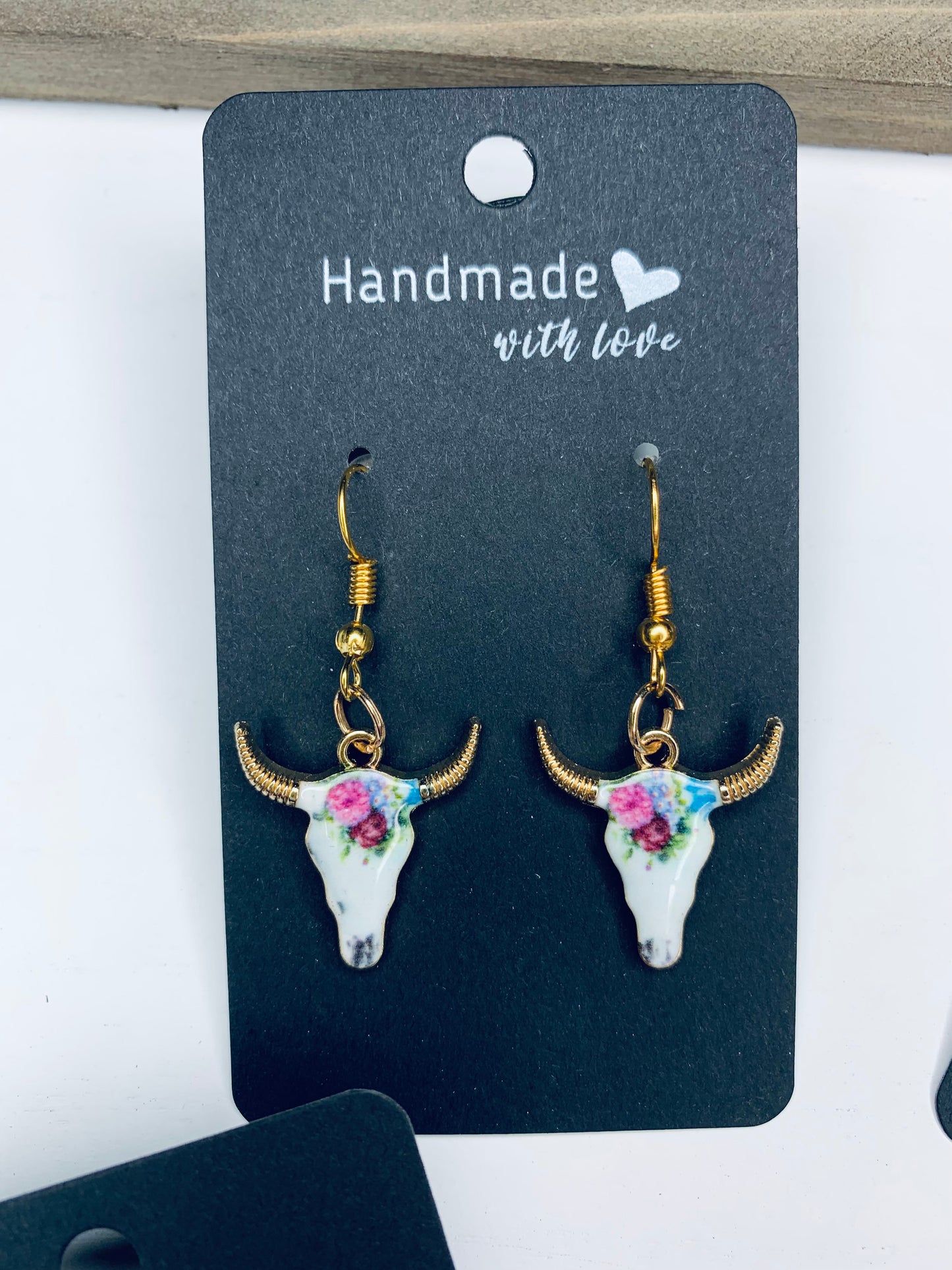 Boho Floral Bull Skull Earrings