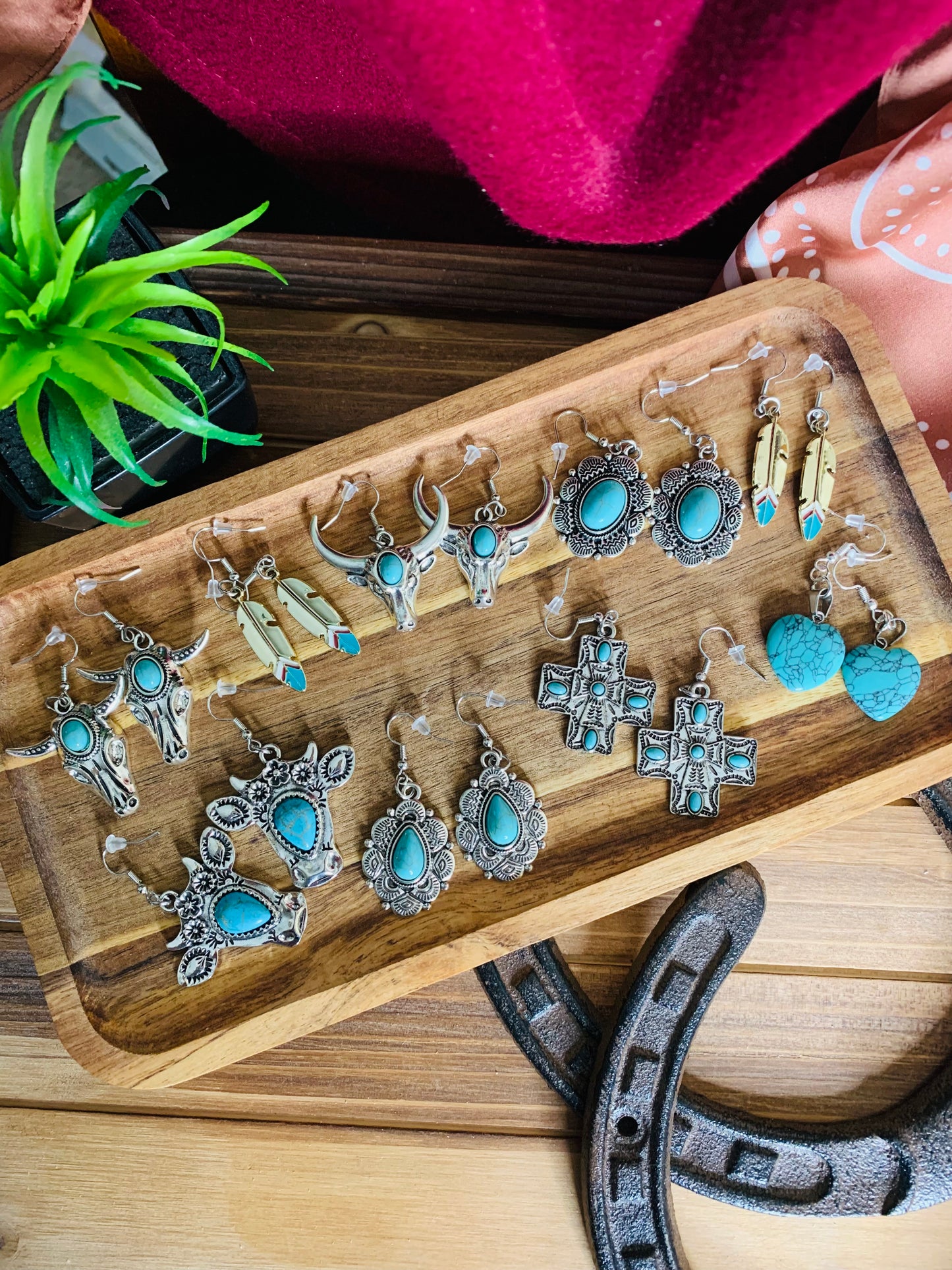 Antique Silver and Turquoise Cow Head Earrings