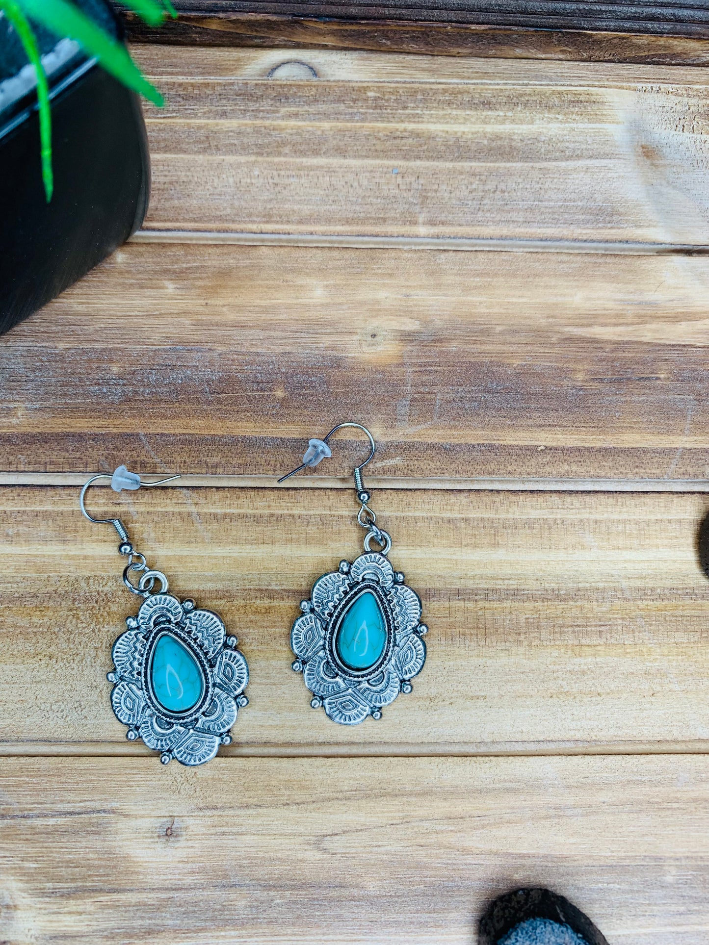 Antique Silver and Turquoise Teardrop Earrings