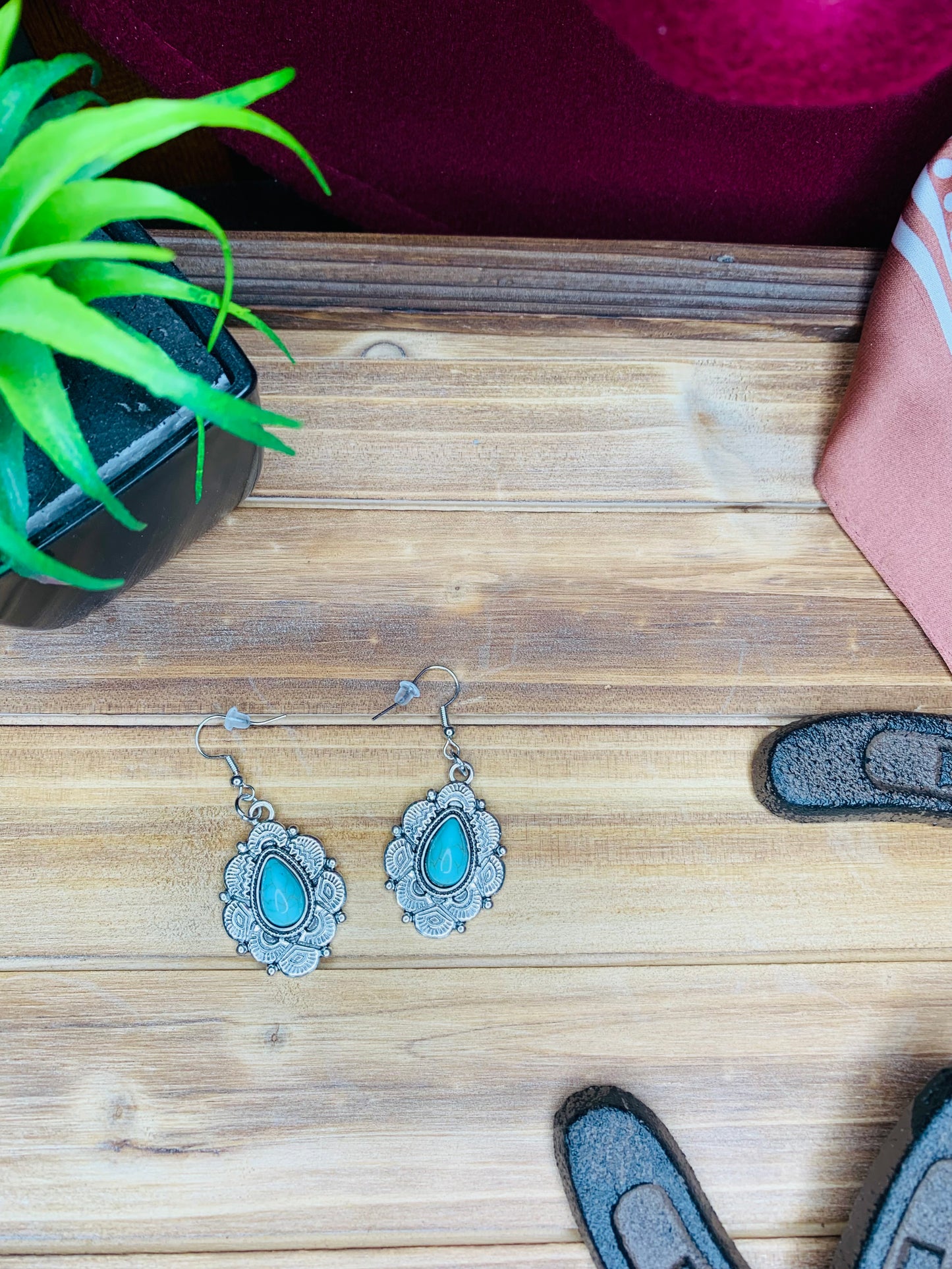 Antique Silver and Turquoise Teardrop Earrings