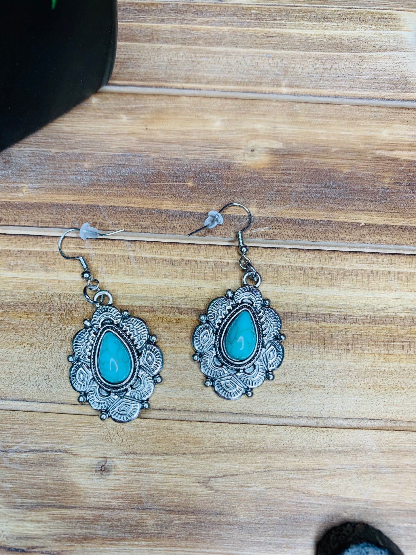 Antique Silver and Turquoise Teardrop Earrings