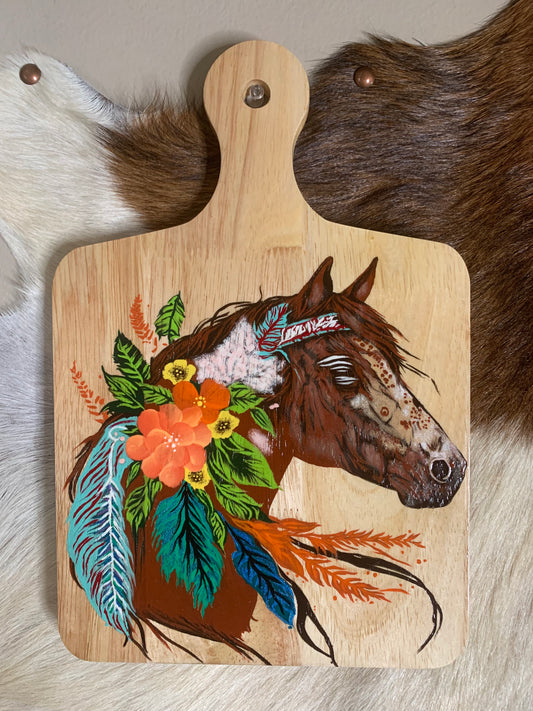 Laser Burned and Fully Hand Painted Florals Horse