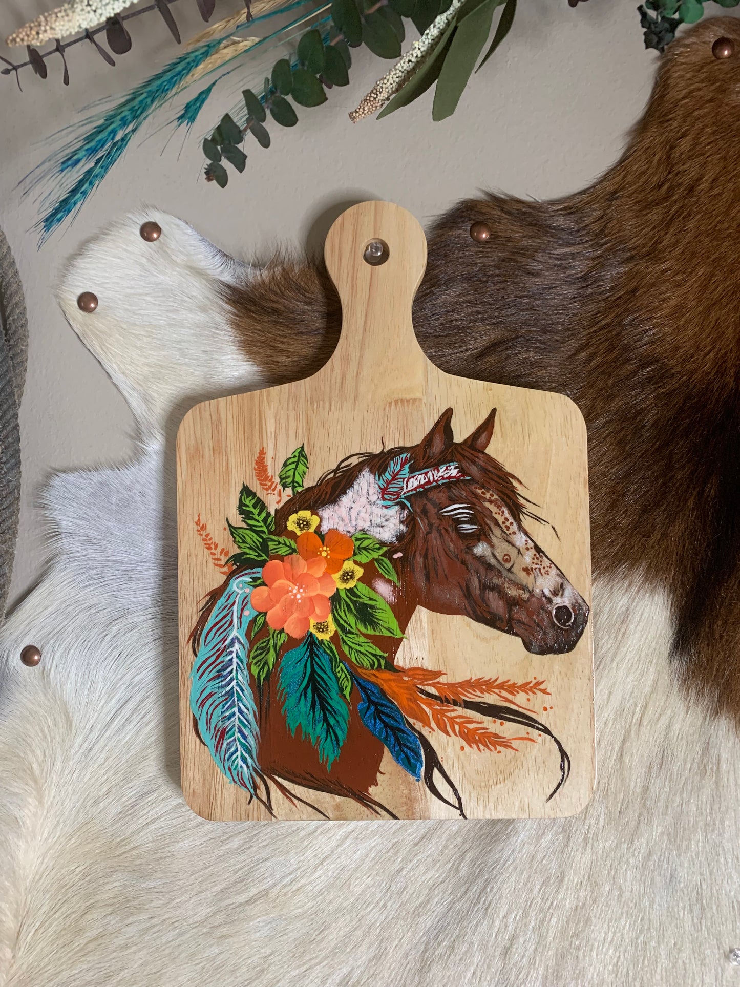 Laser Burned and Fully Hand Painted Florals Horse