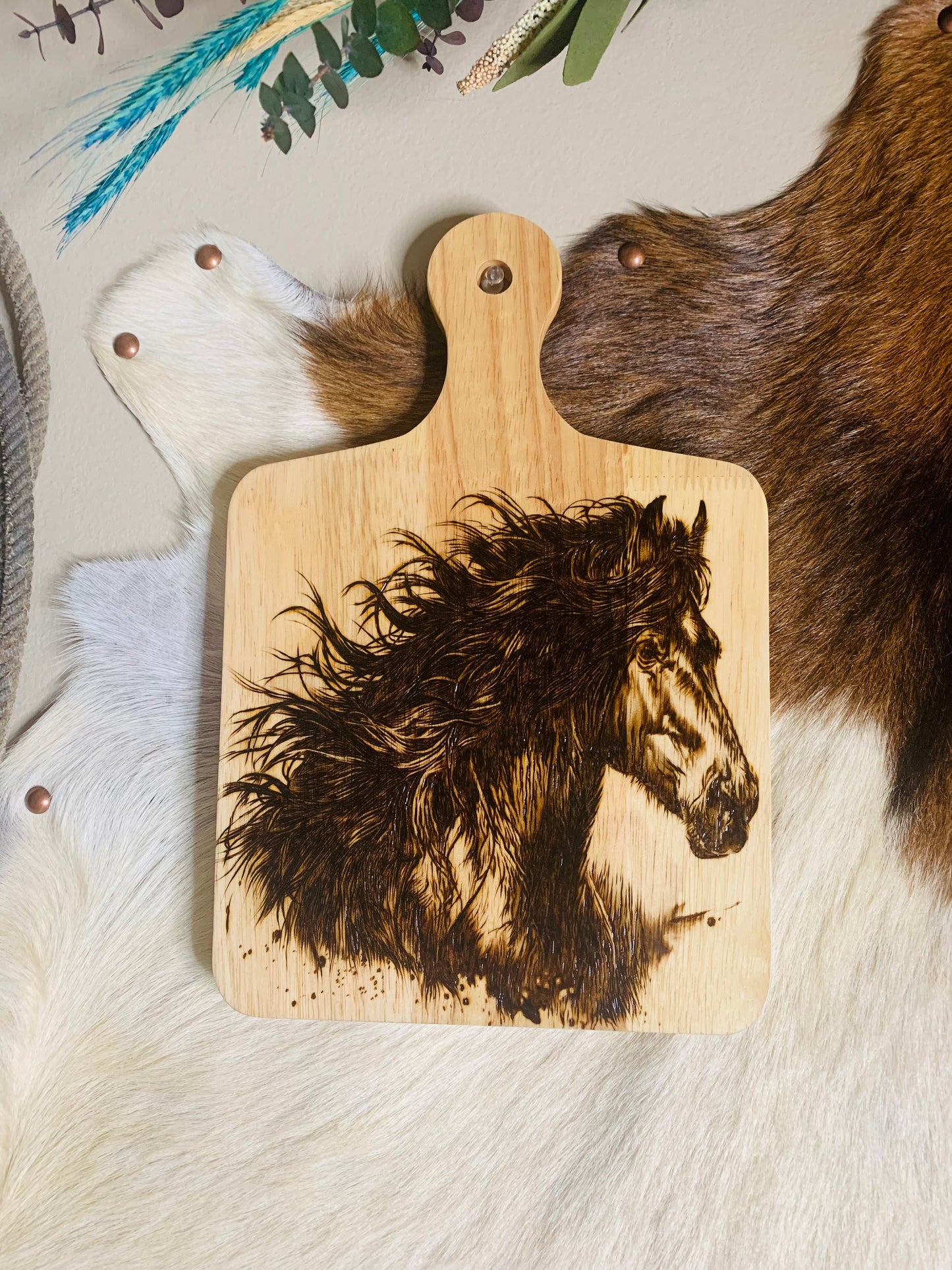 Hand Burned "Wild Mustang Horse" Board