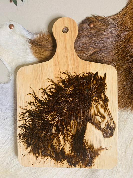 Hand Burned "Wild Mustang Horse" Board