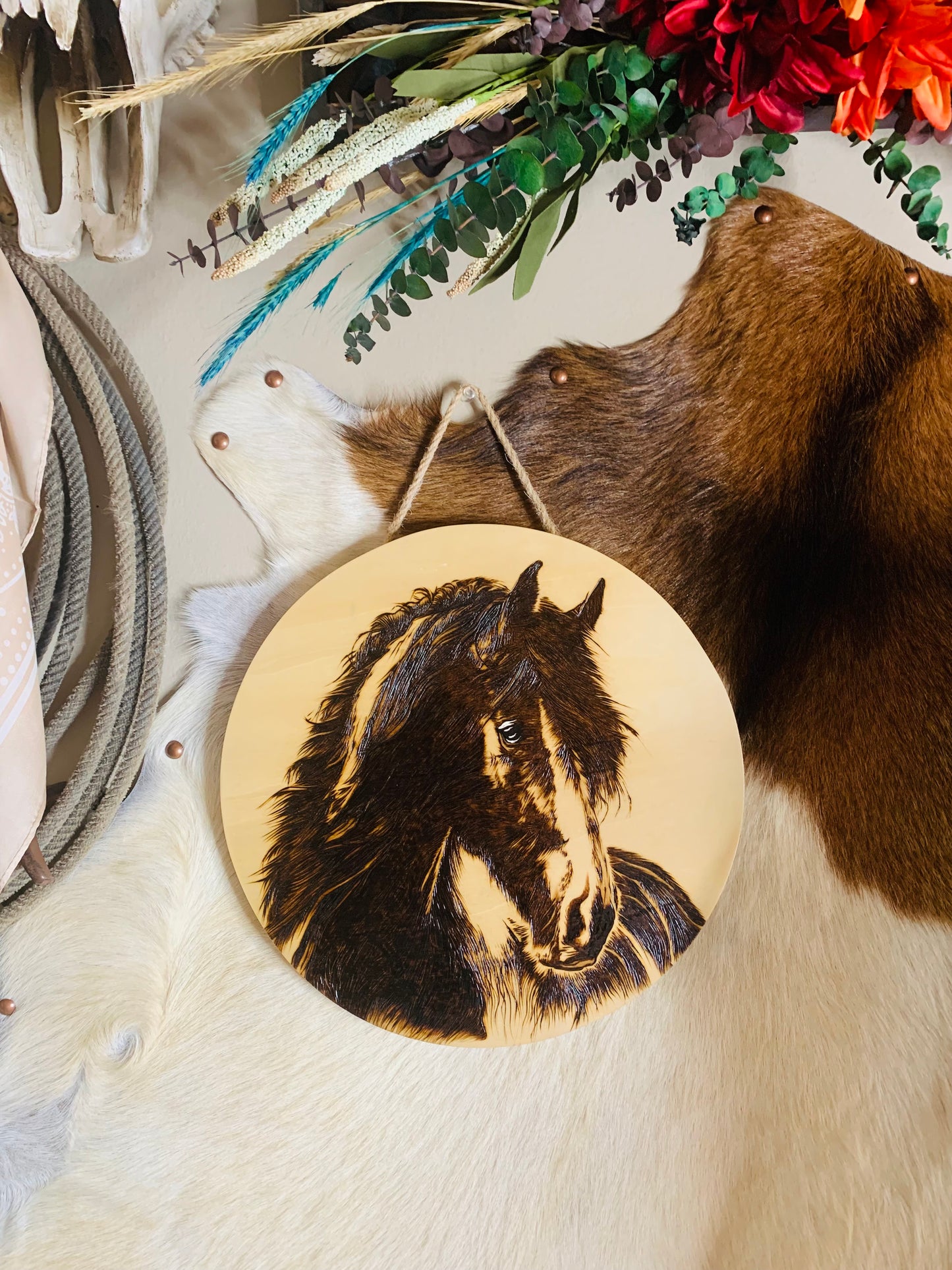 Hand Burned "Shire Horse" Round (Wreath Attachment)