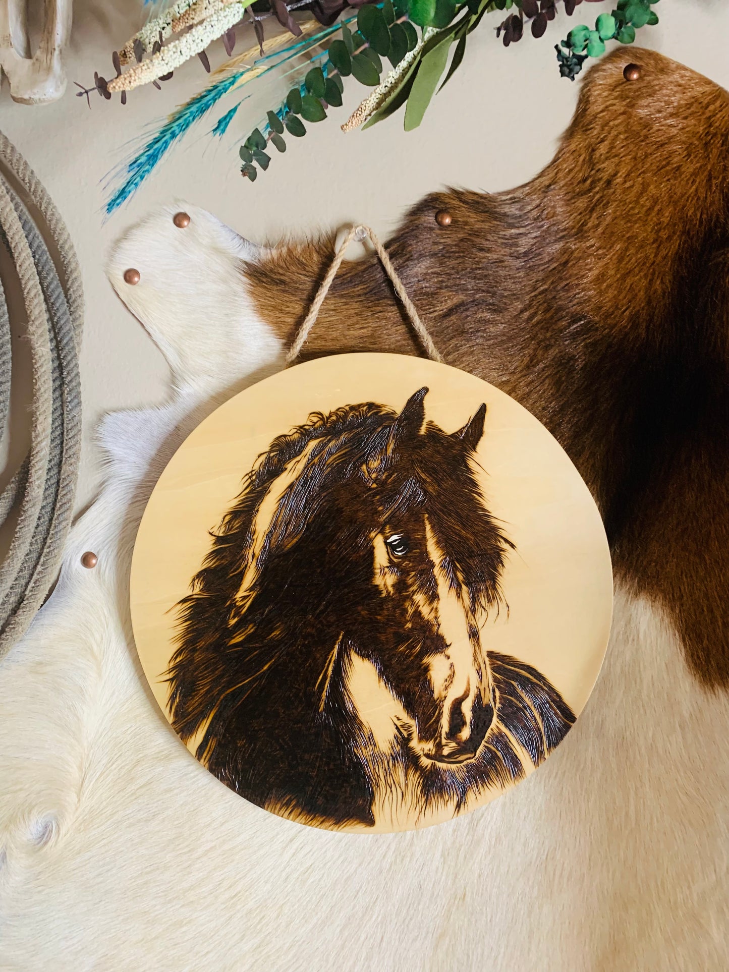 Hand Burned "Shire Horse" Round (Wreath Attachment)