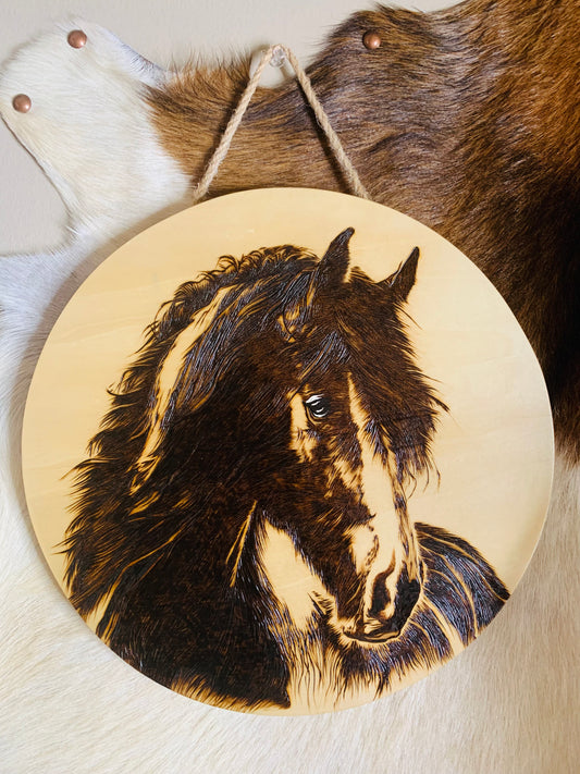 Hand Burned "Shire Horse" Round (Wreath Attachment)