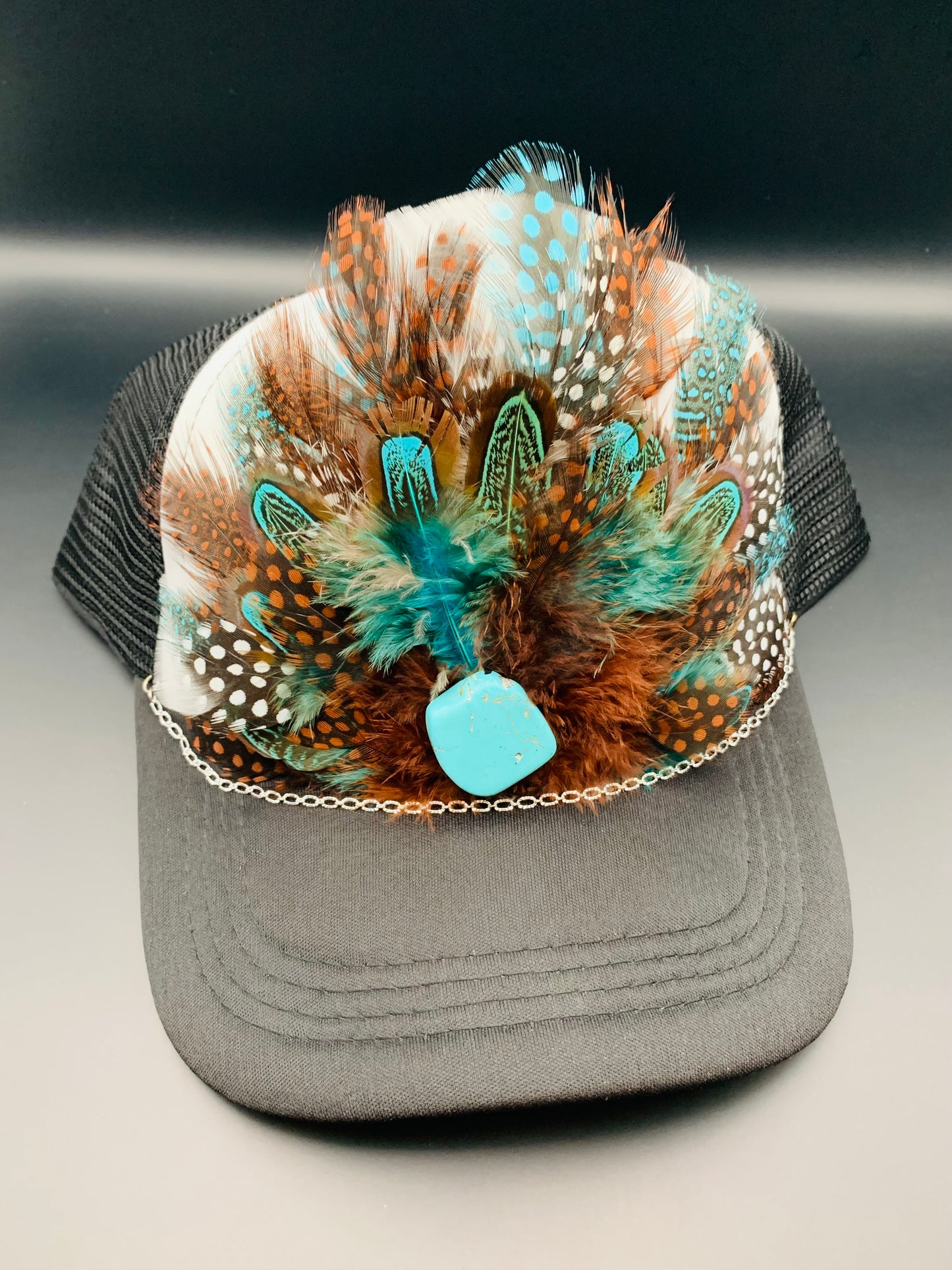 Feather Trucker Hat Two Tone Black and White