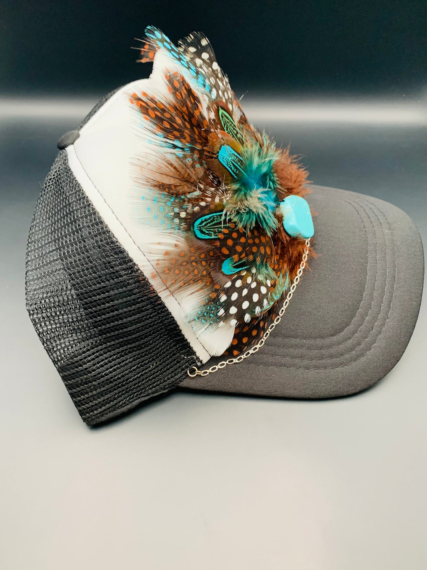 Feather Trucker Hat Two Tone Black and White