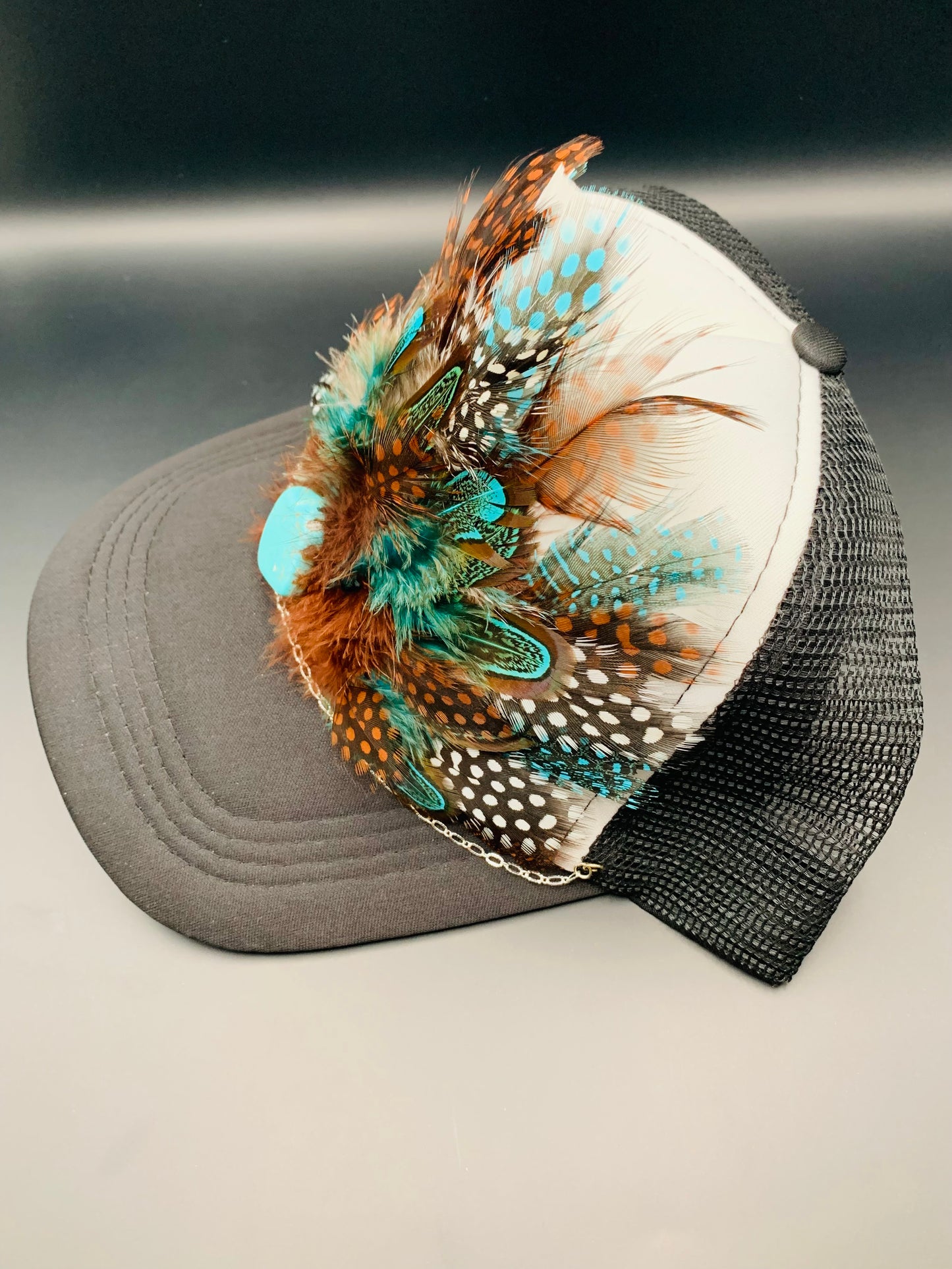 Feather Trucker Hat Two Tone Black and White