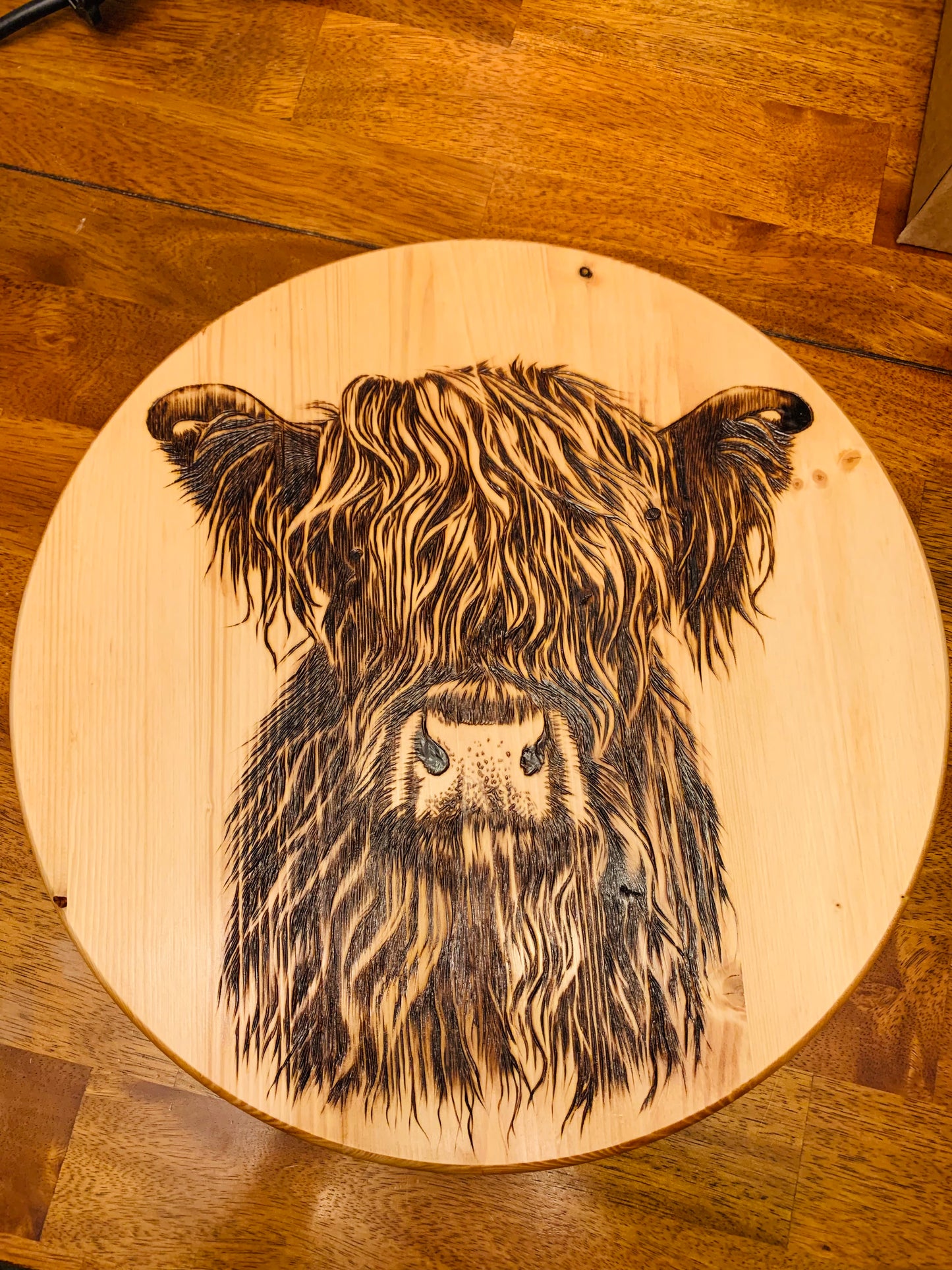 Hand Burned "Highland Cow" Lazy Susan Turntable