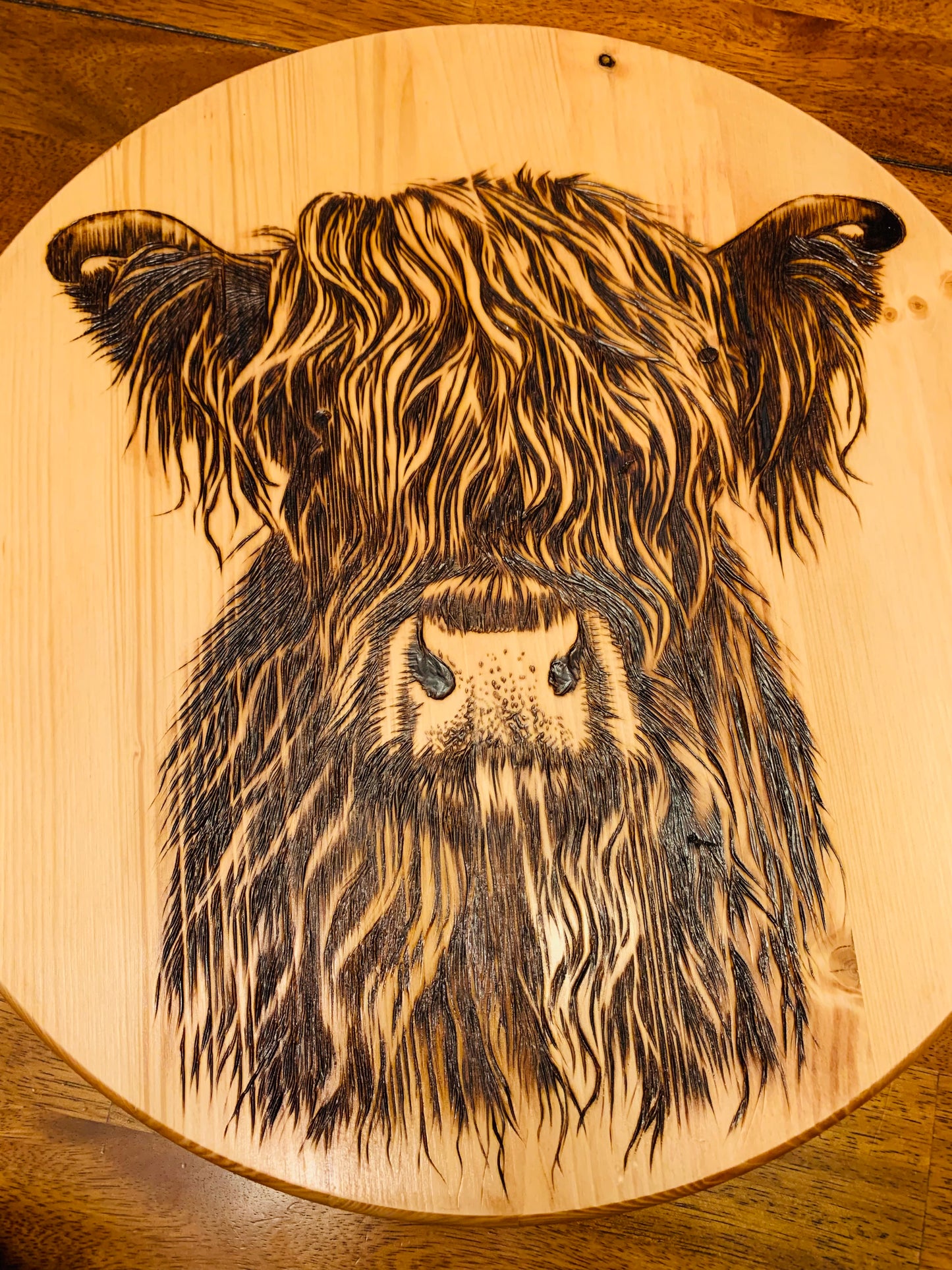 Hand Burned "Highland Cow" Lazy Susan Turntable