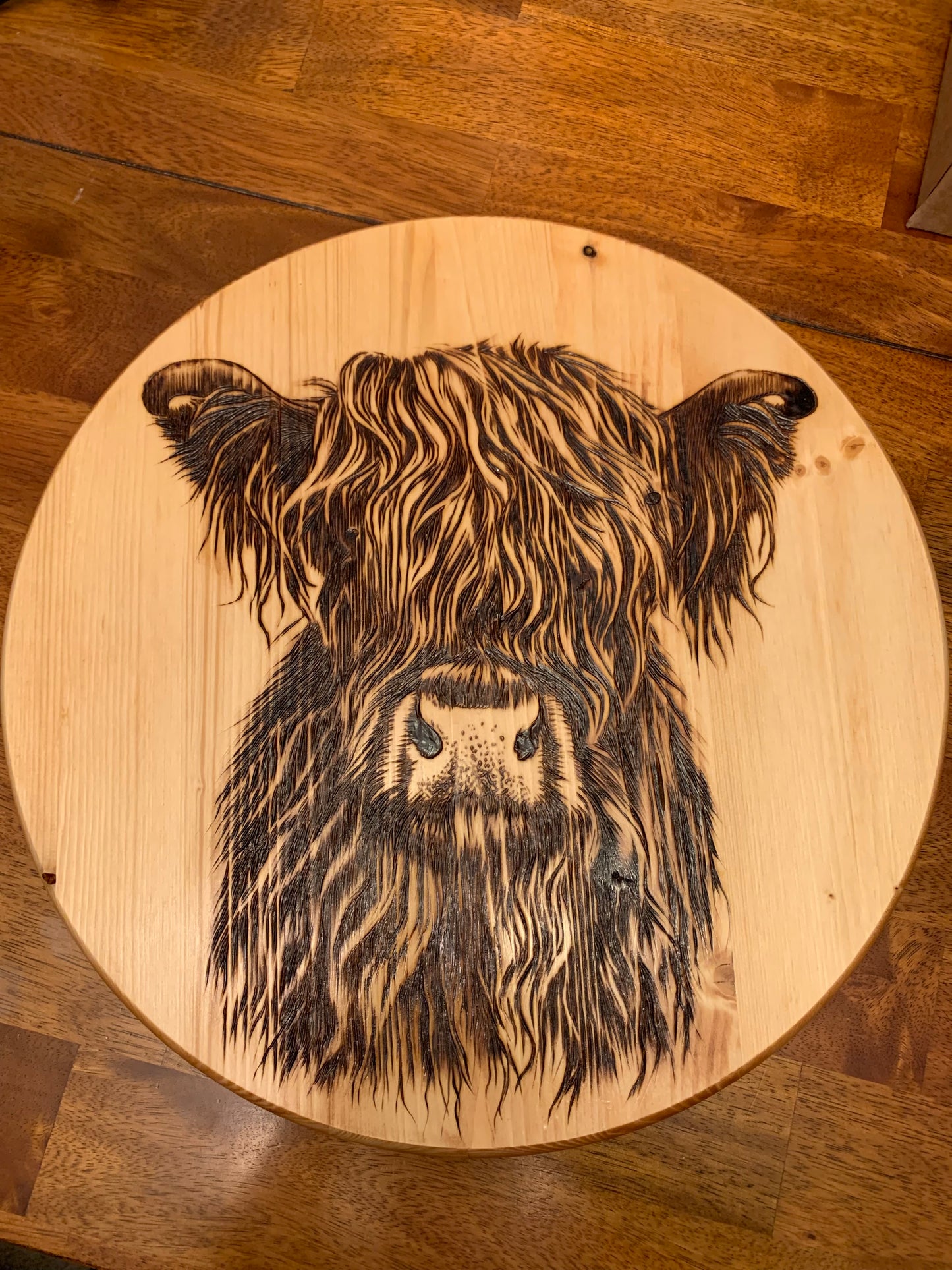 Hand Burned "Highland Cow" Lazy Susan Turntable