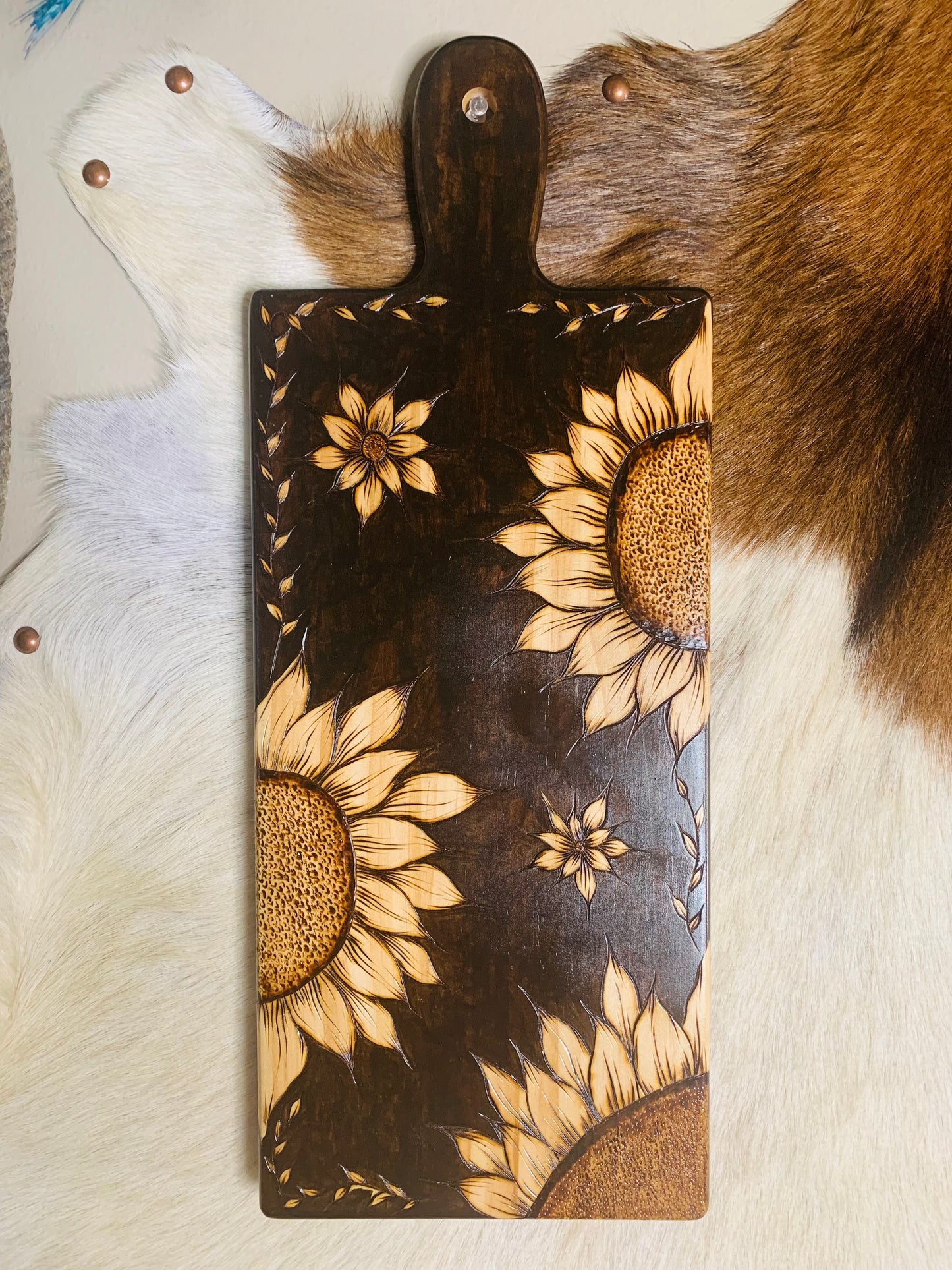 Hand Burned Sunflower Board