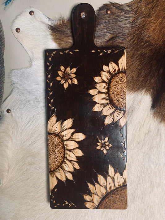 Hand Burned Sunflower Board