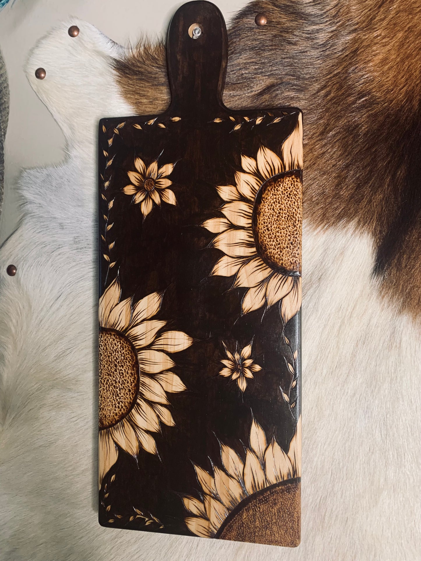 Hand Burned Sunflower Board