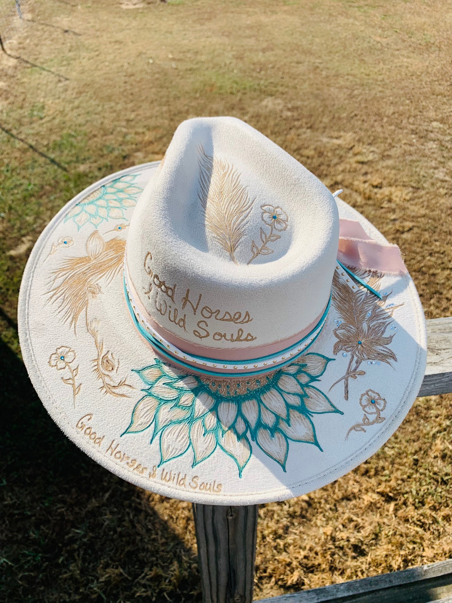 Hand Burned Rancher Hat "Good Horses & Wild Souls" Design