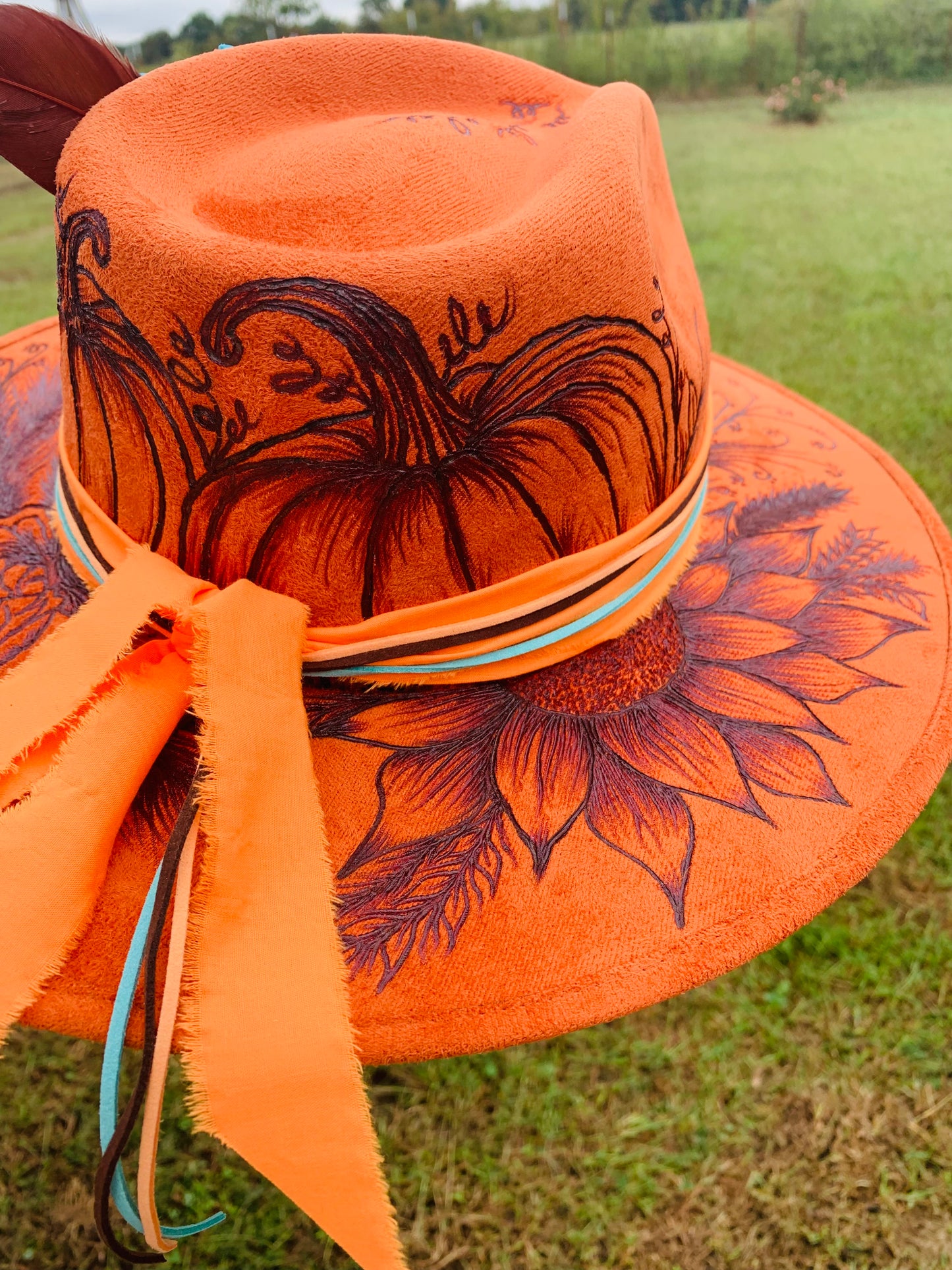 Hand Burned Rancher Hat with Pumpkins "Fall for Jesus" Design