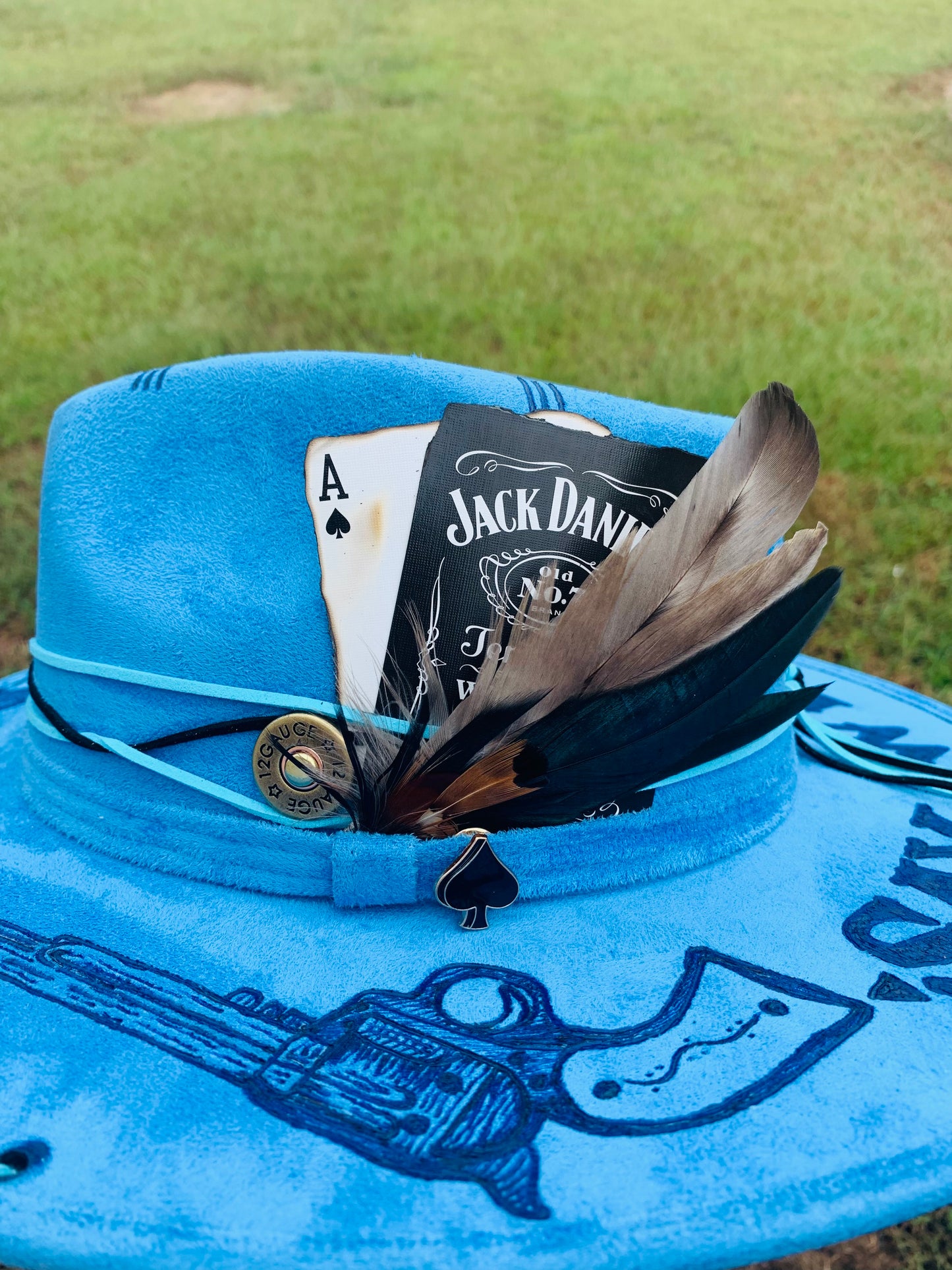 Hand Burned Rancher Hat with Pistols "Say When" Design