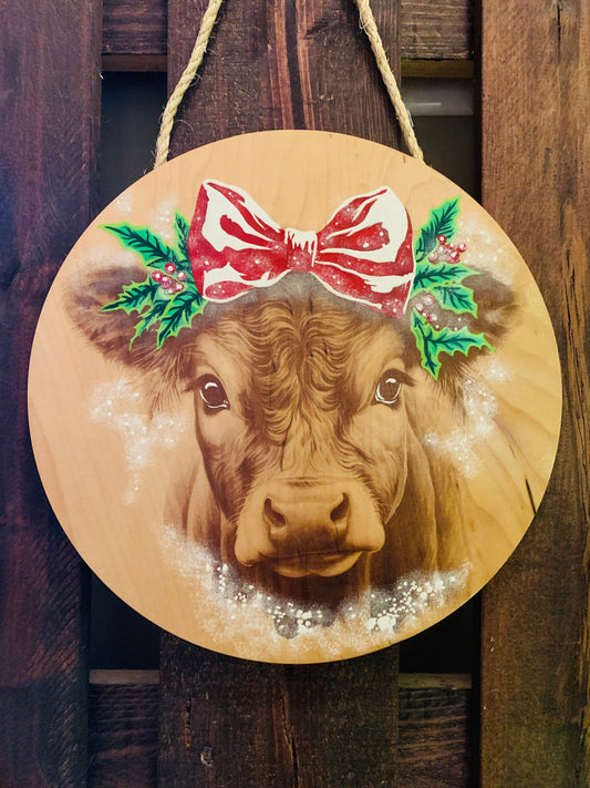 Laser Burned "Black Angus Christmas Cow"